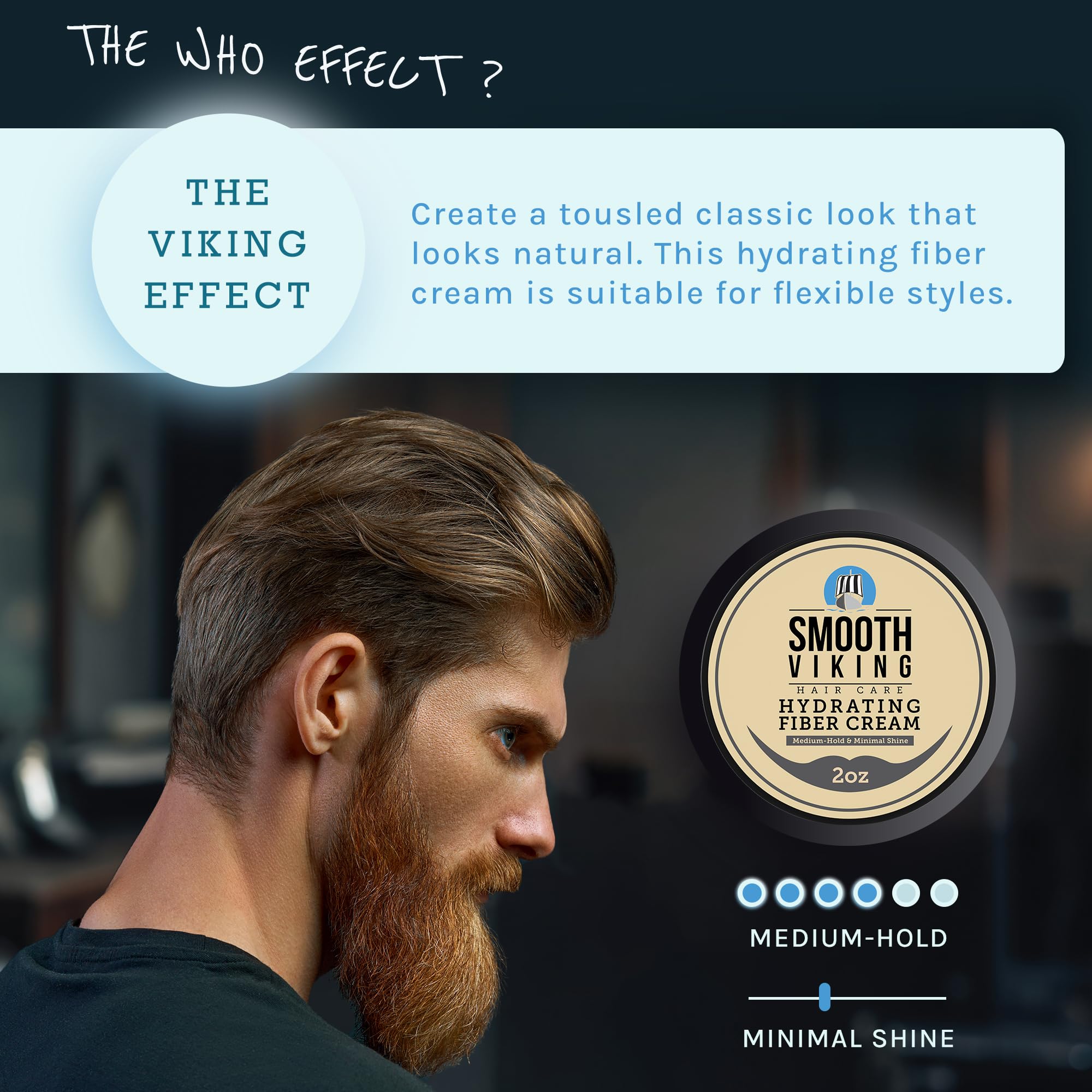 Smooth Viking Hydrating Fiber Cream for Men - Natural Styling Cream, Hair Gel & Paste | Made in USA, 2oz | Perfect for Daily Styling, Textured Looks & Frizz Control