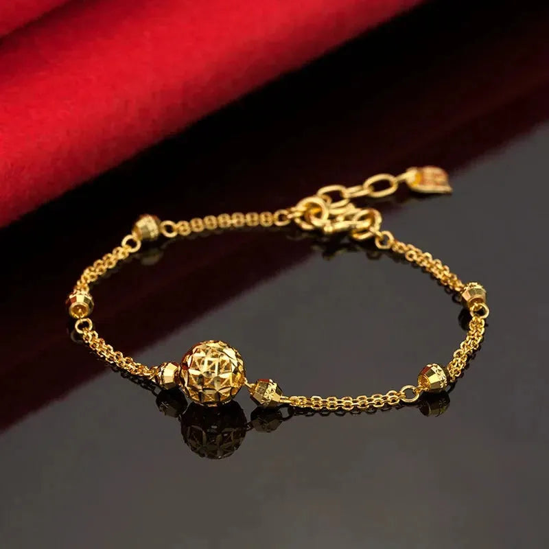 24K Pure Gold Bracelet for Women - 999 Solid Real Gold Bangle, Hollow Ball Design, Classic & Trendy Jewelry Gift for Her - Perfect for Weddings, Anniversaries & Special Occasions