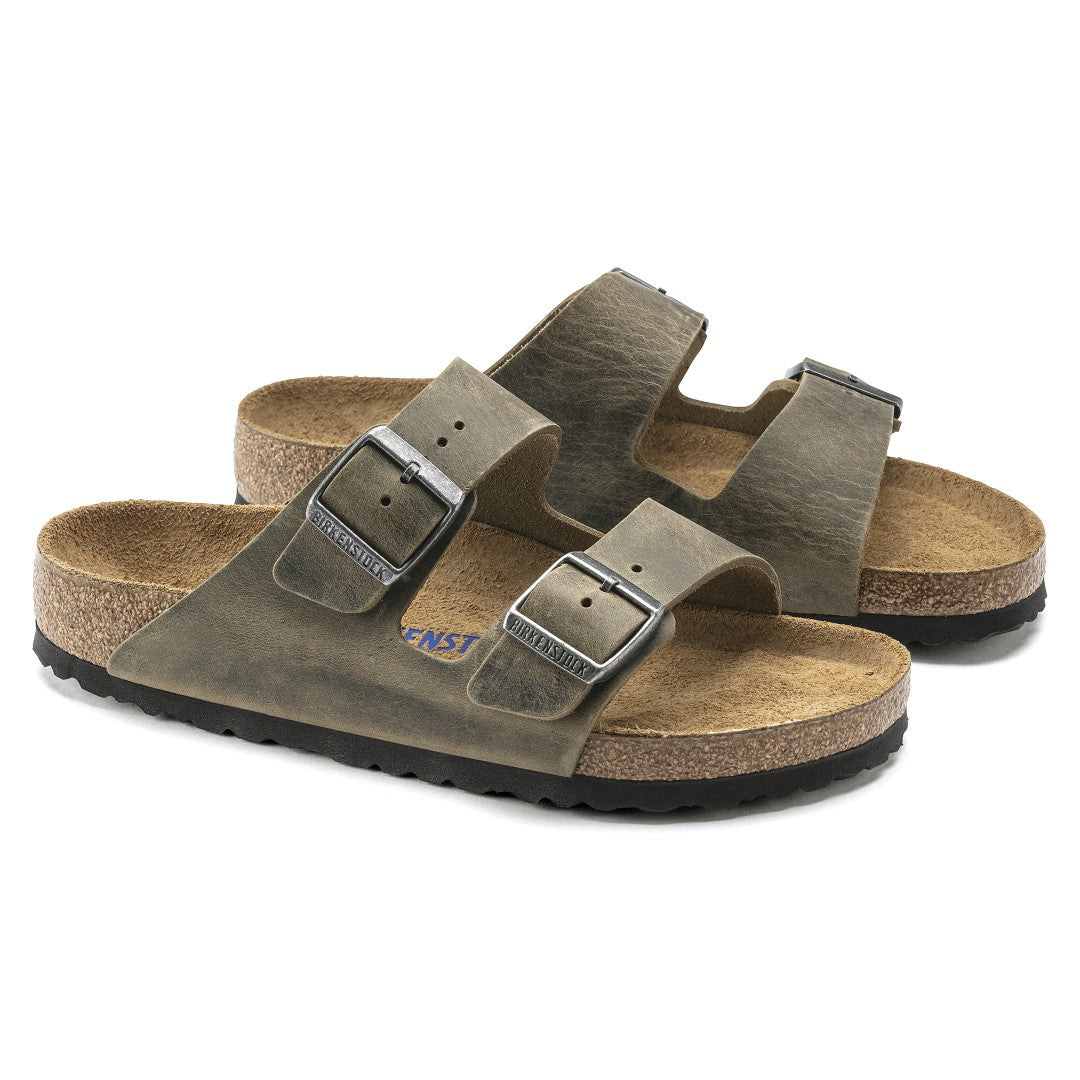 Arizona Soft Footbed Oiled Leather Sandals for Women - Comfortable Faded Khaki Casual Shoes | Perfect for Summer, Beach, and Everyday Wear