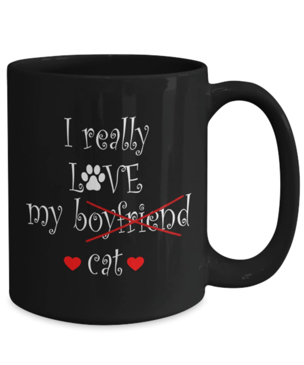 Funny Cat Coffee Mug - 'I Really Love My Boyfriend' Novelty Gift for Cat Lovers - Perfect for Tea, Coffee & Hot Chocolate at Home or Office
