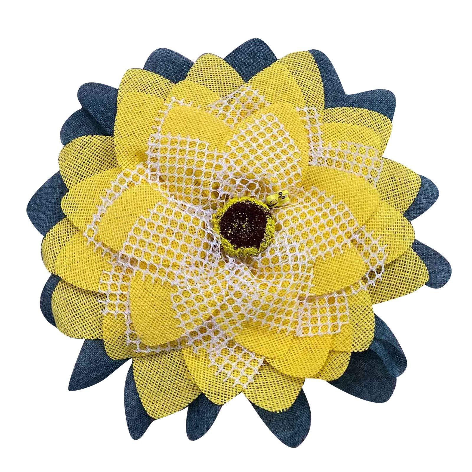 UOCUFY Gold Artificial Sunflower Wreath - Realistic Flower Garland with Bee & Leaf Decor for Wedding, Home, Party Hanging Pendants (Multicolor, One Size) - Perfect for Wall Decor, Door Hanging, and Table Centerpieces