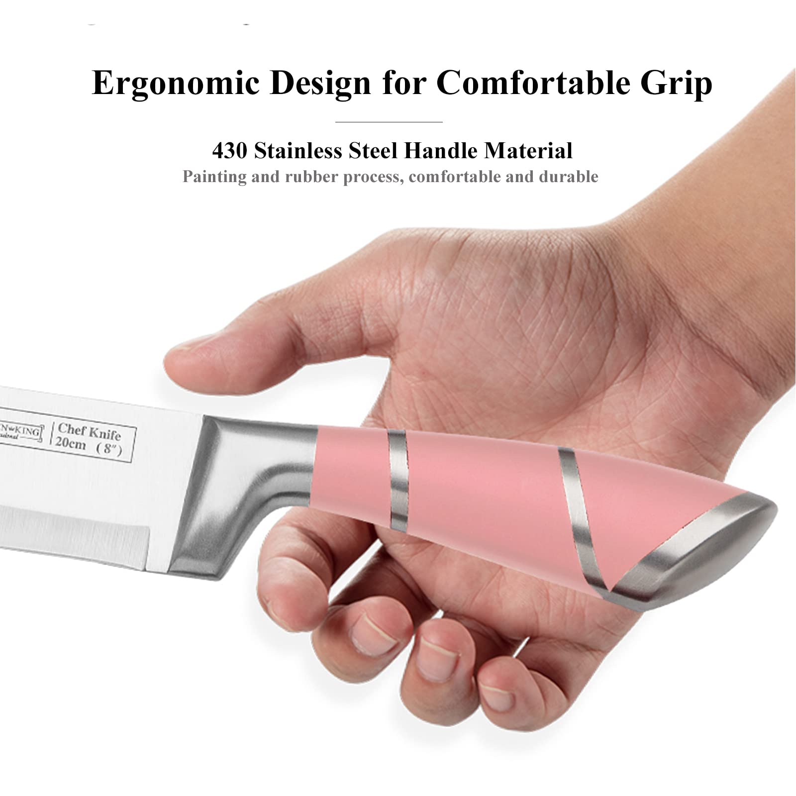 Premium 9-Piece Pink Kitchen Knife Set - High Carbon Stainless Steel, Non-Stick & Ultra Sharp Blades with Acrylic Storage Block - Perfect for Meat Slicing, Vegetable Chopping & Food Prep - Ideal Cooking Gift Set for Women, Brides & Home Chefs - Great for Home Kitchens, Wedding Registries & Housewarming Gifts