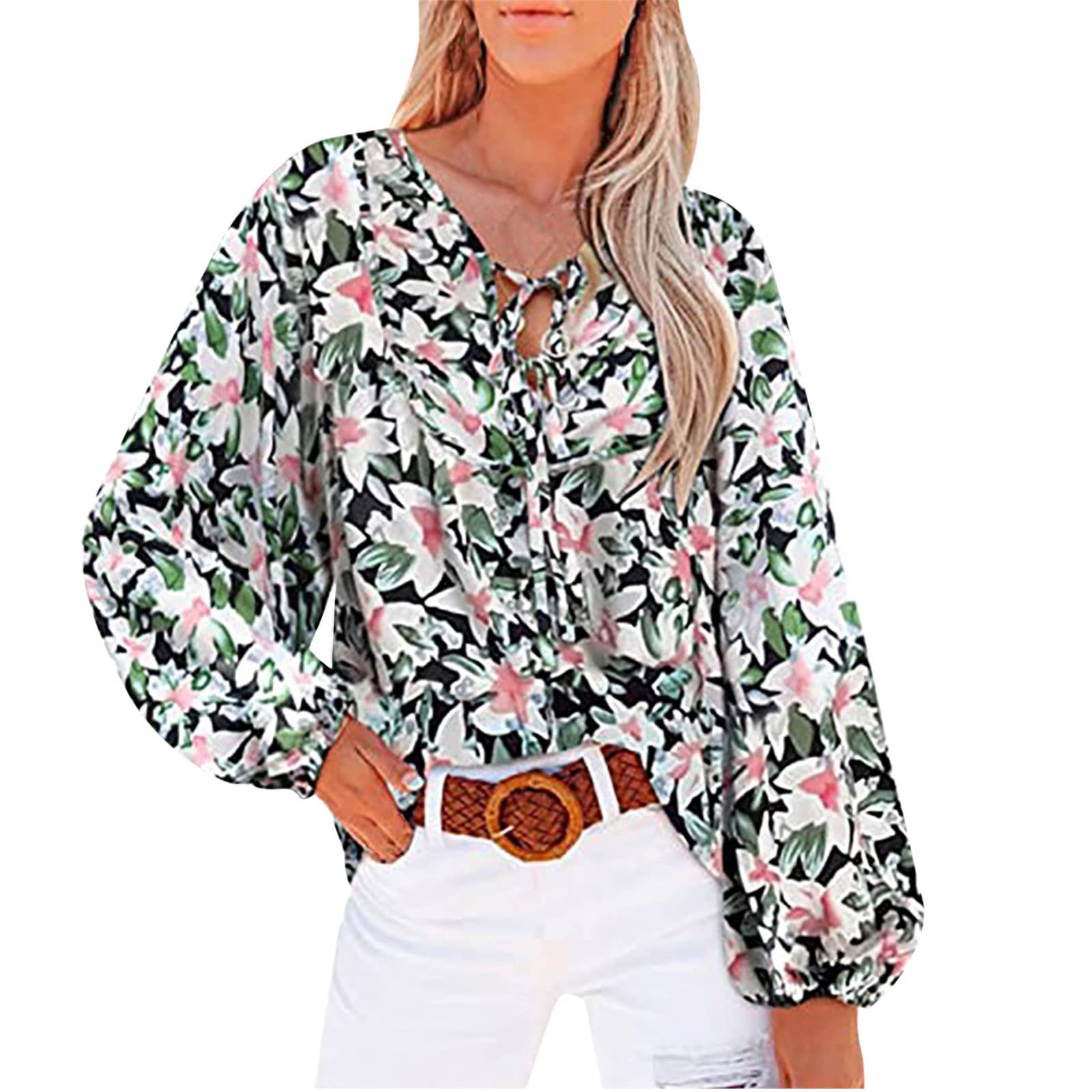 Women's Floral Puff Long Sleeve Blouse - Elegant Lantern Sleeve Flowy Top for Casual & Dressy Occasions | Perfect for Office, Date Night & Special Events