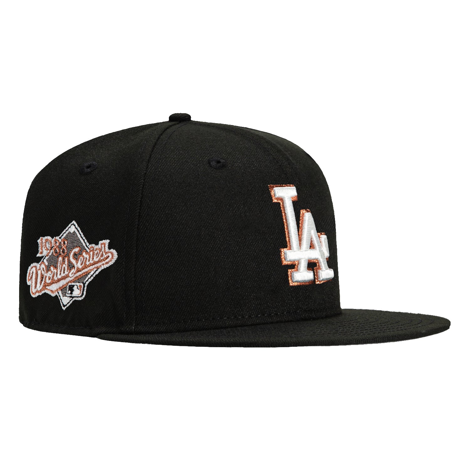 New Era 59Fifty Los Angeles Dodgers 1988 World Series Patch Snapback Hat - Black, Ivory & Metallic Copper - Perfect for Baseball Games, Sports Events & Streetwear Fashion
