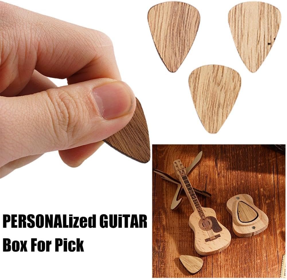 1Pc Wooden Guitar Pick Box - Mini Guitar Shaped Pick Holder & Case - Personalized Music Gift for Guitar & Bass Players - Perfect for Home, Studio & Travel Accessories