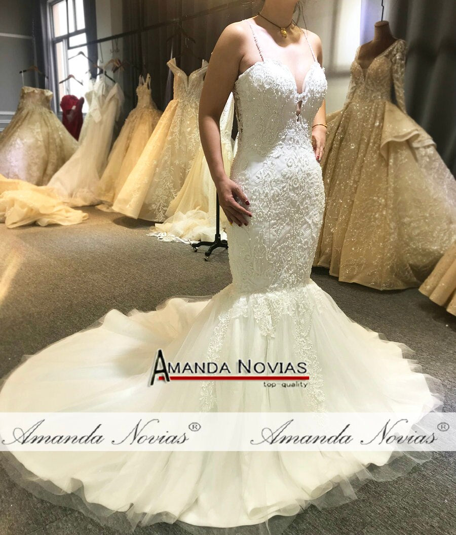 Elegant Beaded Mermaid Wedding Dress with Sexy Sheer Back - Perfect for Beach, Church, and Formal Wedding Ceremonies