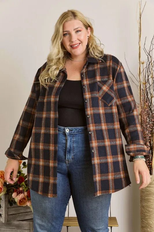 ADORA Full Size Button Down Flannel Shirt for Women - Plus Size Cozy Plaid Shirt - Perfect for Fall Layering, Casual Outfits & Outdoor Activities