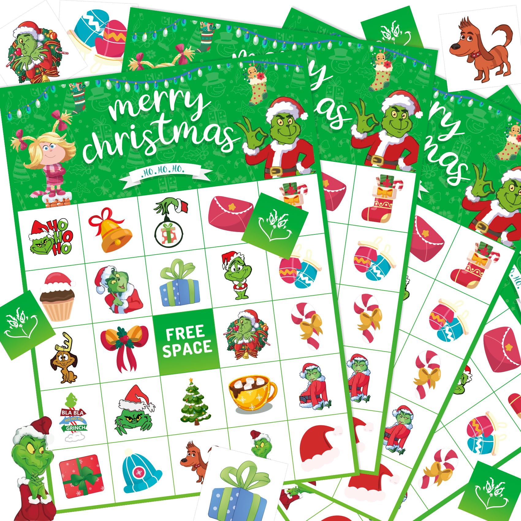 Gronch Bingo Game Set - Fun Christmas Party Games for Families, Kids & Adults - Holiday Indoor Activity & Family Game Night Supplies
