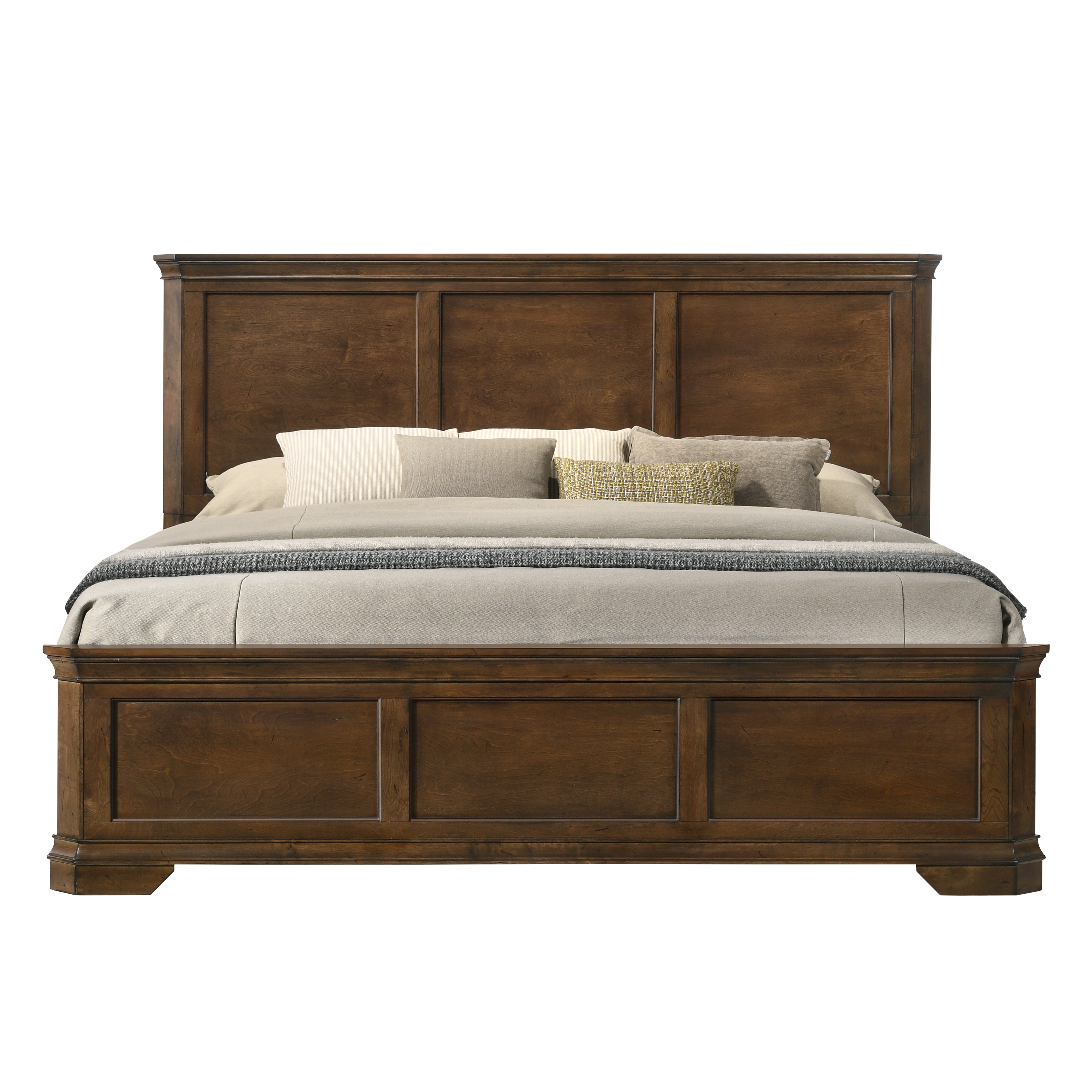 Madrene Traditional Wood Panel Bed - Antique Walnut Finish Queen Size Solid Wood Frame for Bedroom | Classic Elegant Design for Master Suite & Guest Room