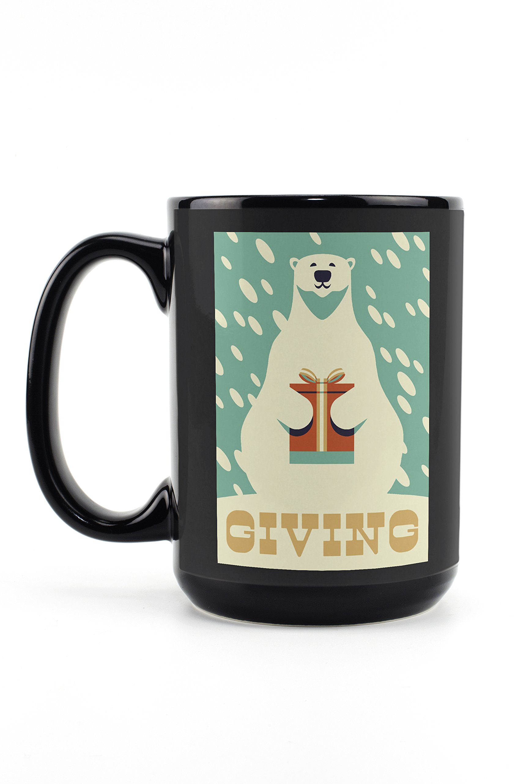 Polar Bear Retro Christmas Ceramic Mug - 15oz Black Coffee & Tea Cup, Dishwasher & Microwave Safe - Perfect for Holiday Gifts, Cozy Winter Mornings & Office Use