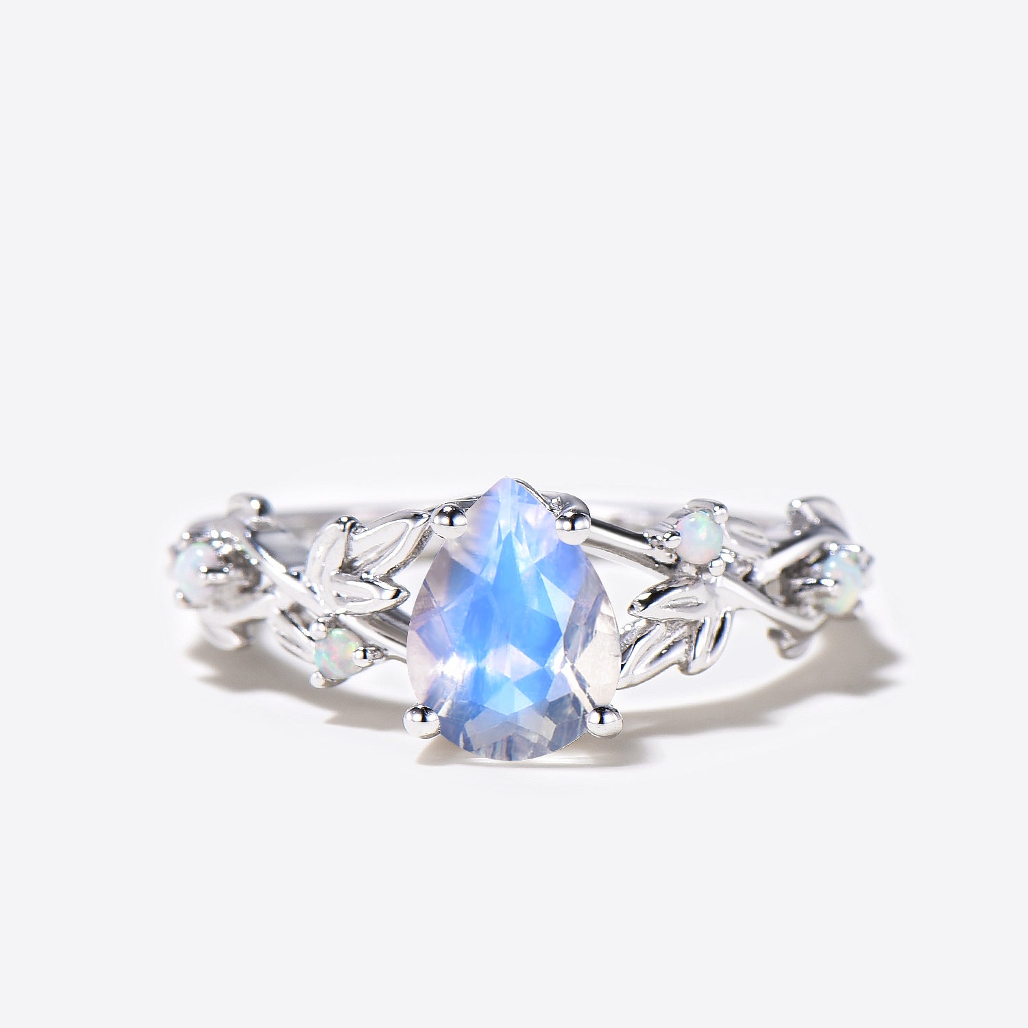 Nature Inspired Pear Moonstone Ring with Branch Leaf Design - Elegant Opal Engagement Ring for Women | Perfect for Weddings, Anniversaries & Special Occasions