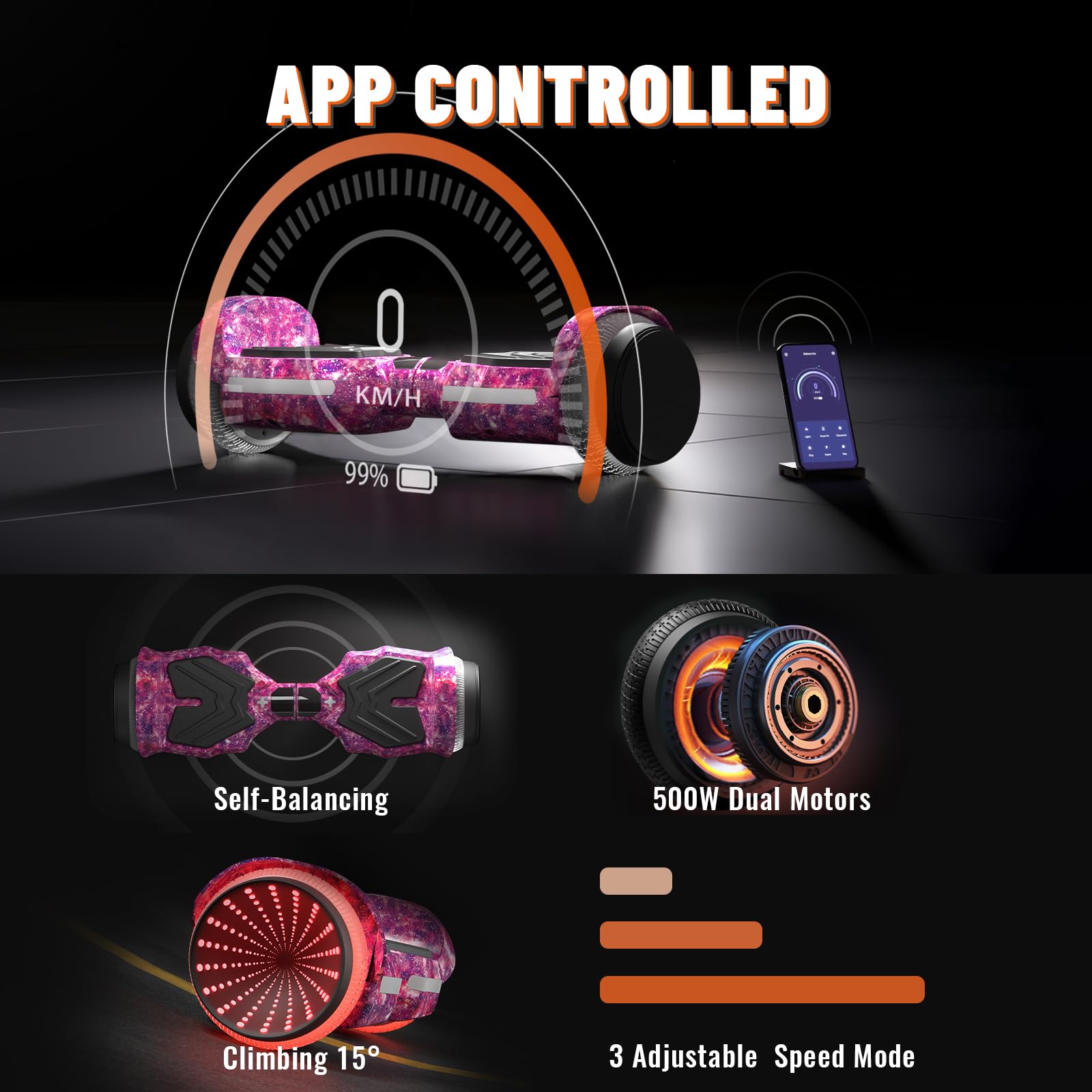 Electric Scooter with Colorful LED Light-Up Wheels, Bluetooth Speakers & APP Control - Dual 250W Motors, 8.5 mph Speed & 8.5 Mile Range - Perfect for Commuting, Campus Travel & Family Fun - Great Gift for Kids, Adults, Boys & Girls