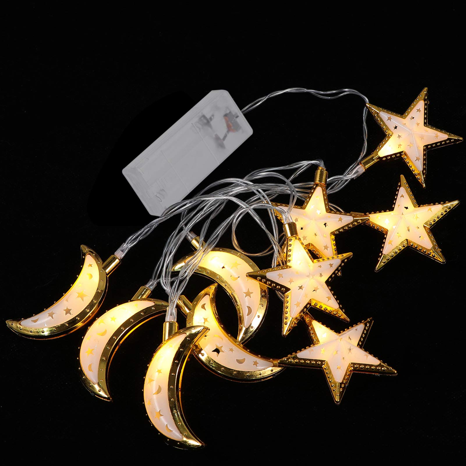 Beaupretty LED Fairy Lights - 10-LED Moon & Star String Lights for Ramadan, Eid Mubarak Decor (1.65m, Battery Not Included) - Perfect for Window, Wall Hanging, Party & Home Decoration
