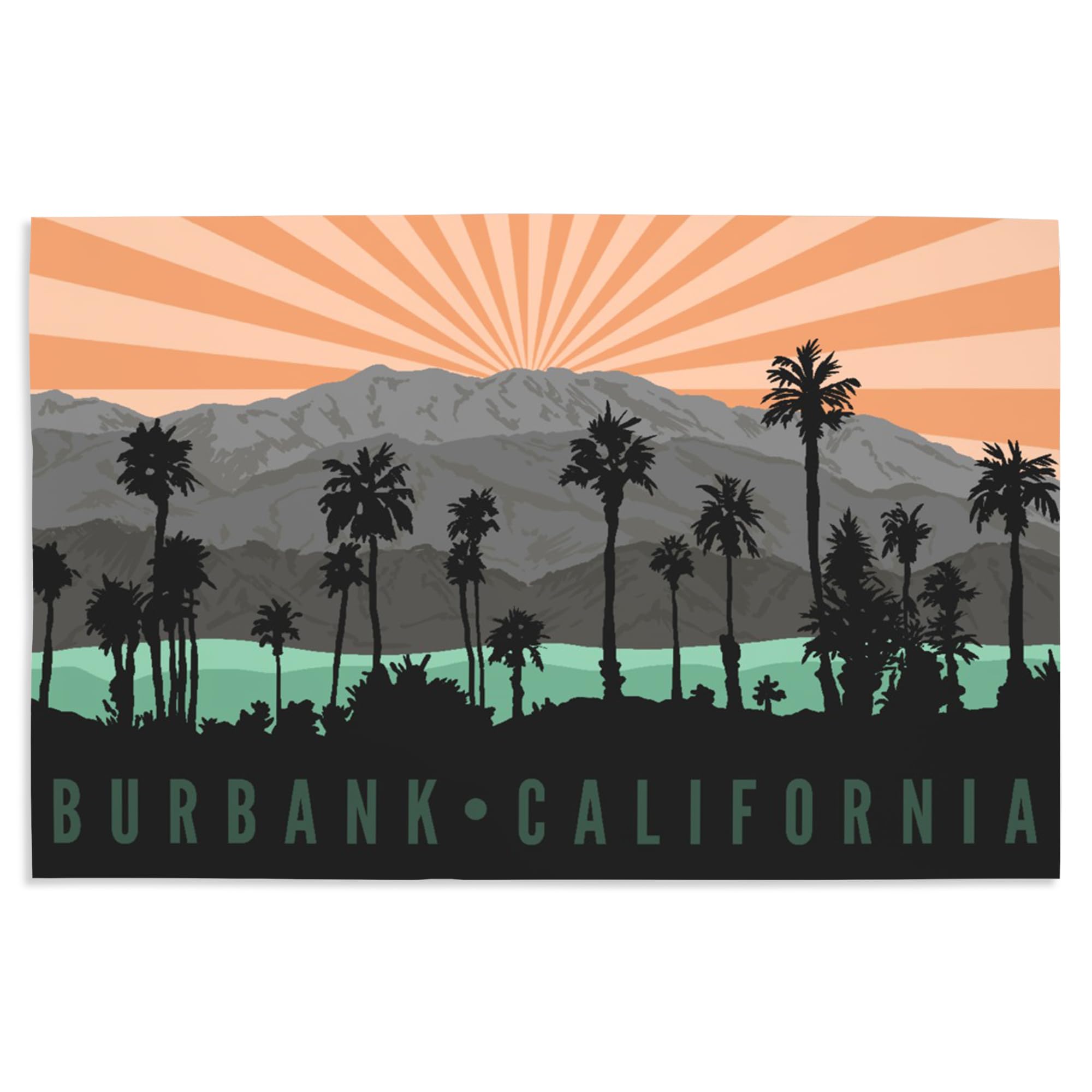 Lantern Press 16x24 Inch Giclee Art Print - Burbank California Landscape with Palm Trees and Mountains - Perfect for Home Decor, Office Wall Art & Gift Ideas