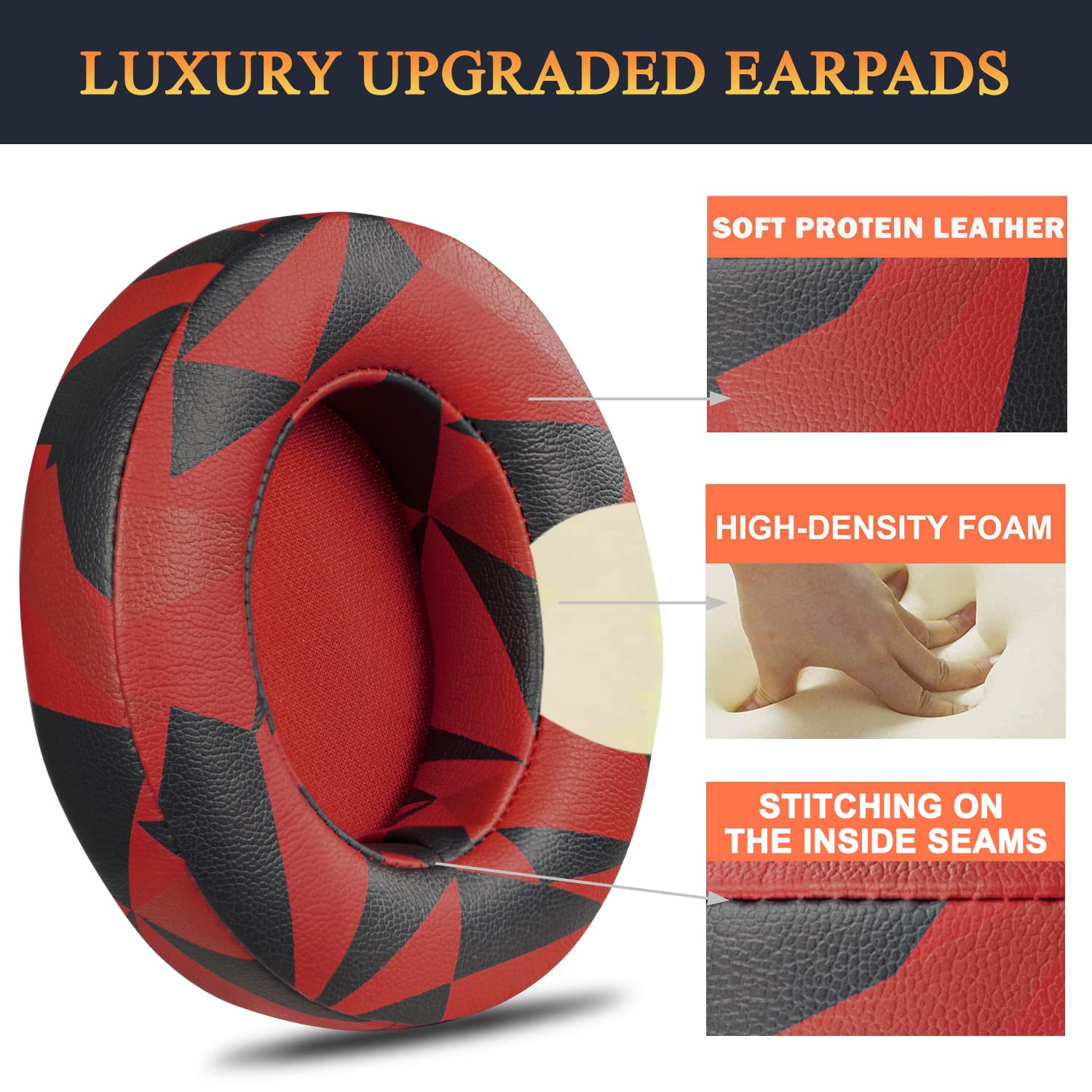 SoloWIT Replacement Ear Pads Cushions for Beats Studio 2 & Studio 3 Wired & Wireless Headphones - Soft Protein Leather & Noise Isolation Memory Foam - Red Storm - Perfect for Gaming, Travel & Work Comfort