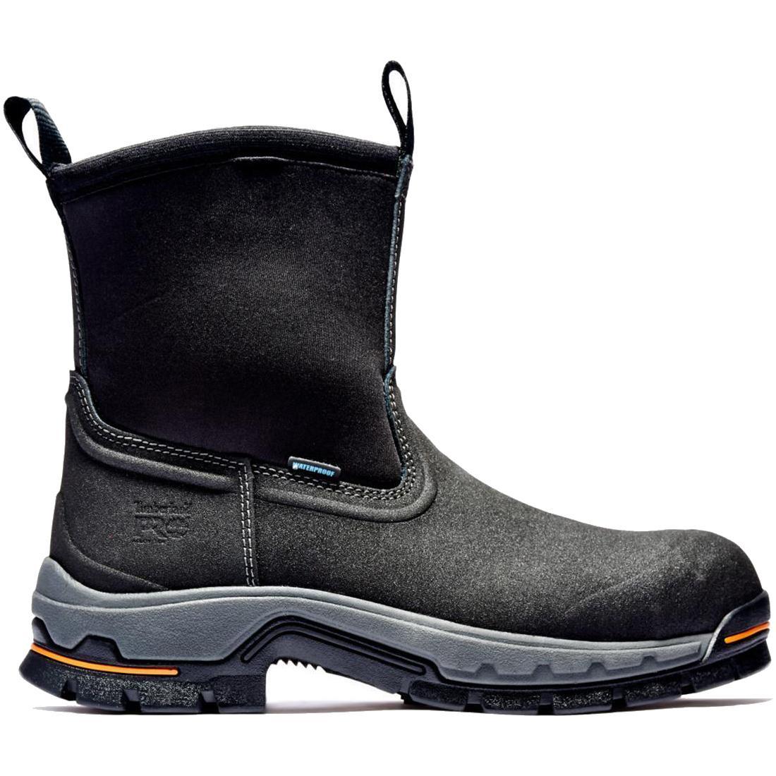 Stockdale Alloy Toe Waterproof Pull-On Work Boots for Men - Slip Resistant Black Safety Shoes for Construction, Warehouse & Outdoor Work