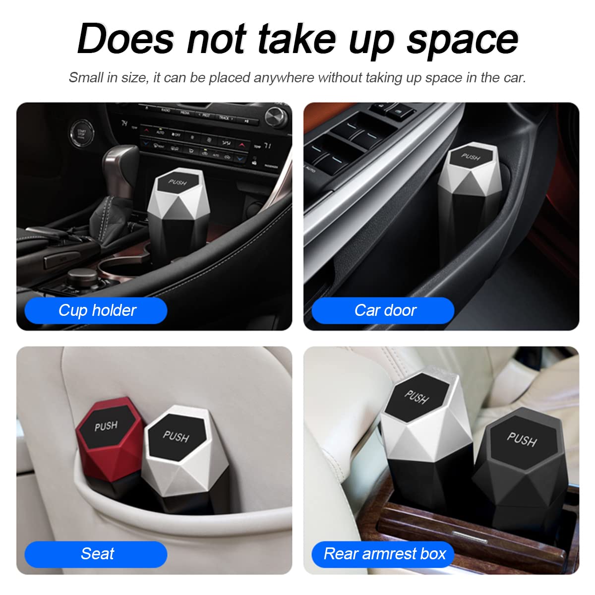 Leakproof Car Trash Can with Lid - Mini Portable Auto Garbage Bin for Vehicles, Waterproof Diamond Design Dustbin - Ideal for Car, Home, Office, Kitchen & Bedroom - Gold (1 Pack) | Perfect for Road Trips, Commuting & Keeping Your Space Clean