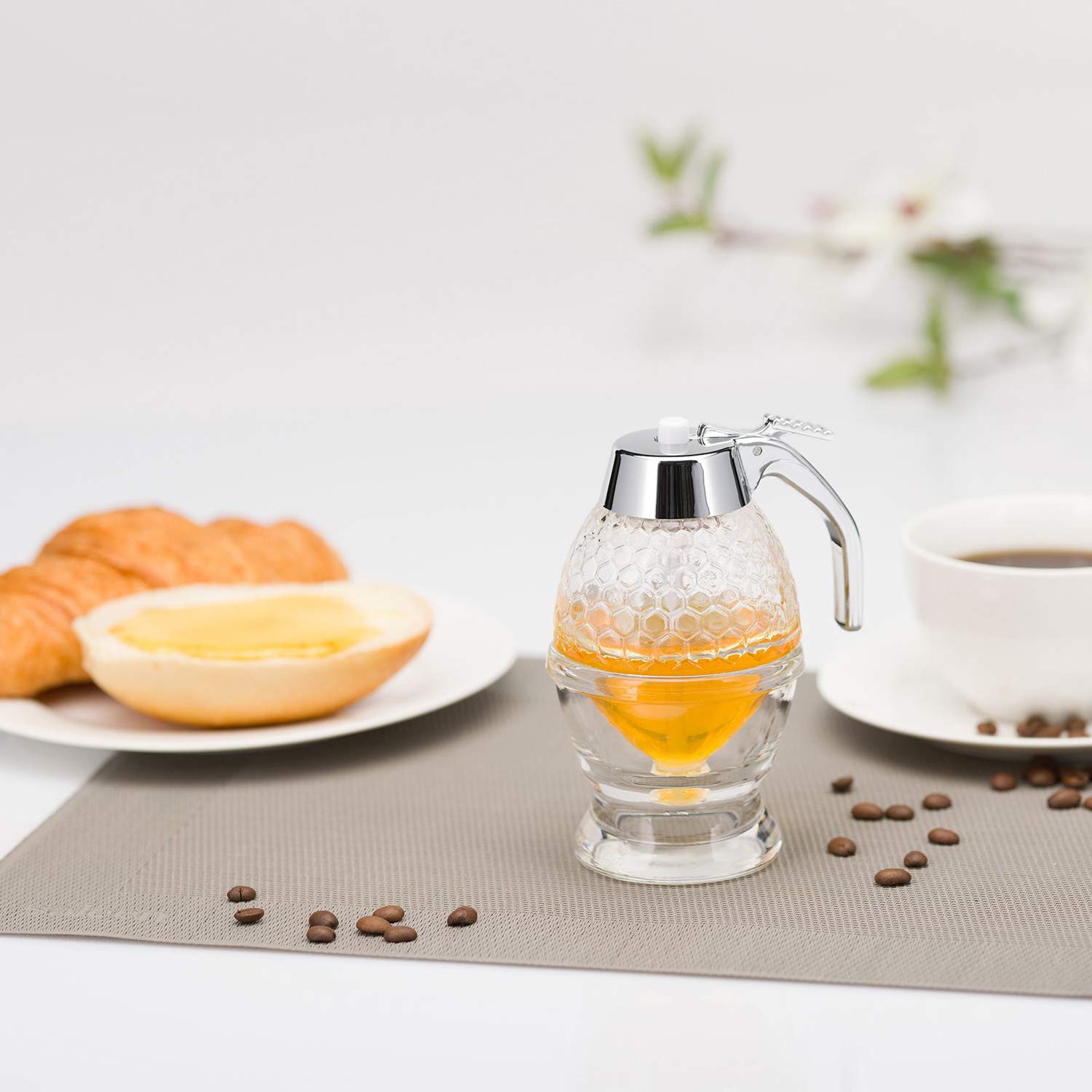 Westmark Honey Dispenser Deluxe - 200 mL/6.8 oz Clear Glass Honey Drizzler with Drip-Free Spout | Perfect for Tea, Coffee, Pancakes & Baking | Kitchen & Breakfast Essential