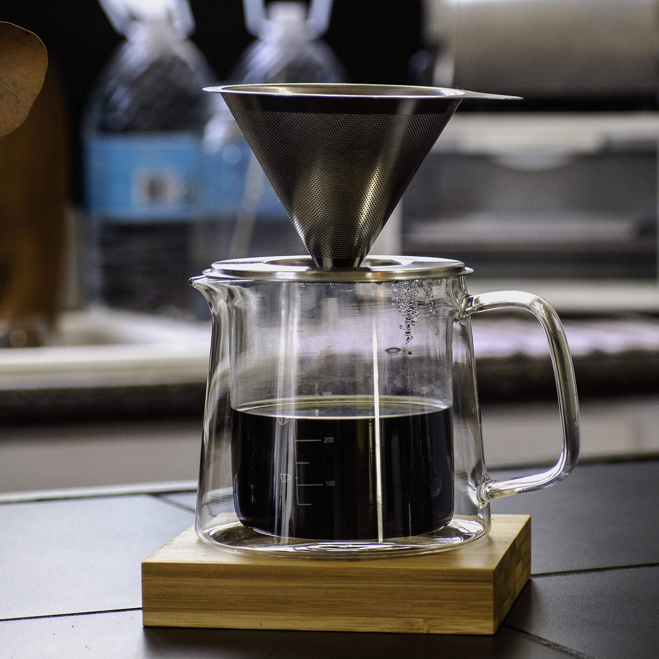 BTaT Pour Over Coffee Maker Set - 16 oz Double Wall Glass Drip Coffee Brewer with Permanent Filter, Manual Coffee Dripper for Home, Office & Camping Use