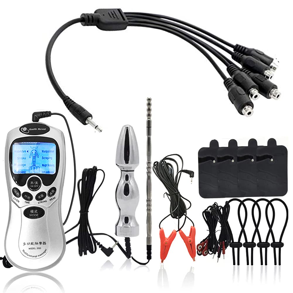 Premium 5-in-1 Electric Stimulation Kit - E-Stim Nipple Clamps, Electro Shock Anal Plug, Dildo, Cock Ring & Urethral Dilators with Pads - BDSM & SM Toys for Couples, Men & Women - Perfect for Sensory Play, Erotic Torture & Intimate Bonding Experiences