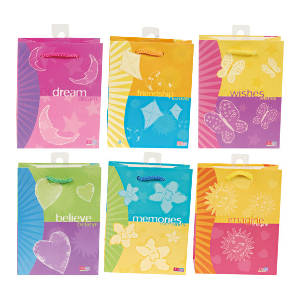 Super Matte Flavia Girl with Message Gift Bags - Set of 6 Unique Designs for Birthday, Party Favors & Special Occasions