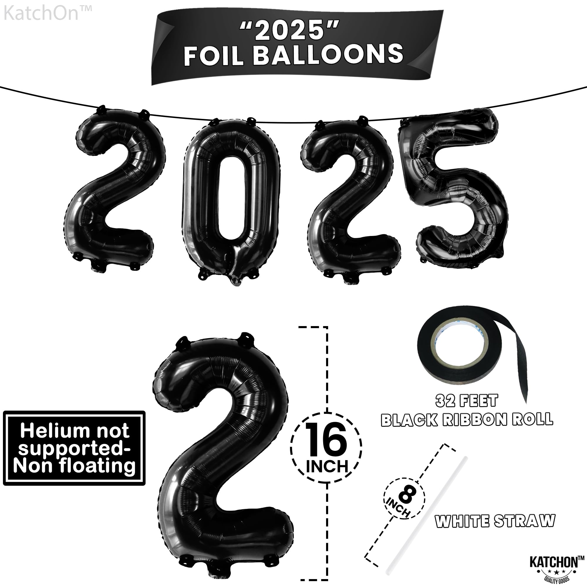 KatchOn 16 Inch 2025 Black Graduation Balloons - Class of 2025 Party Decorations | Bulk Latex Balloons for Graduation Ceremony, School Events & College Celebrations