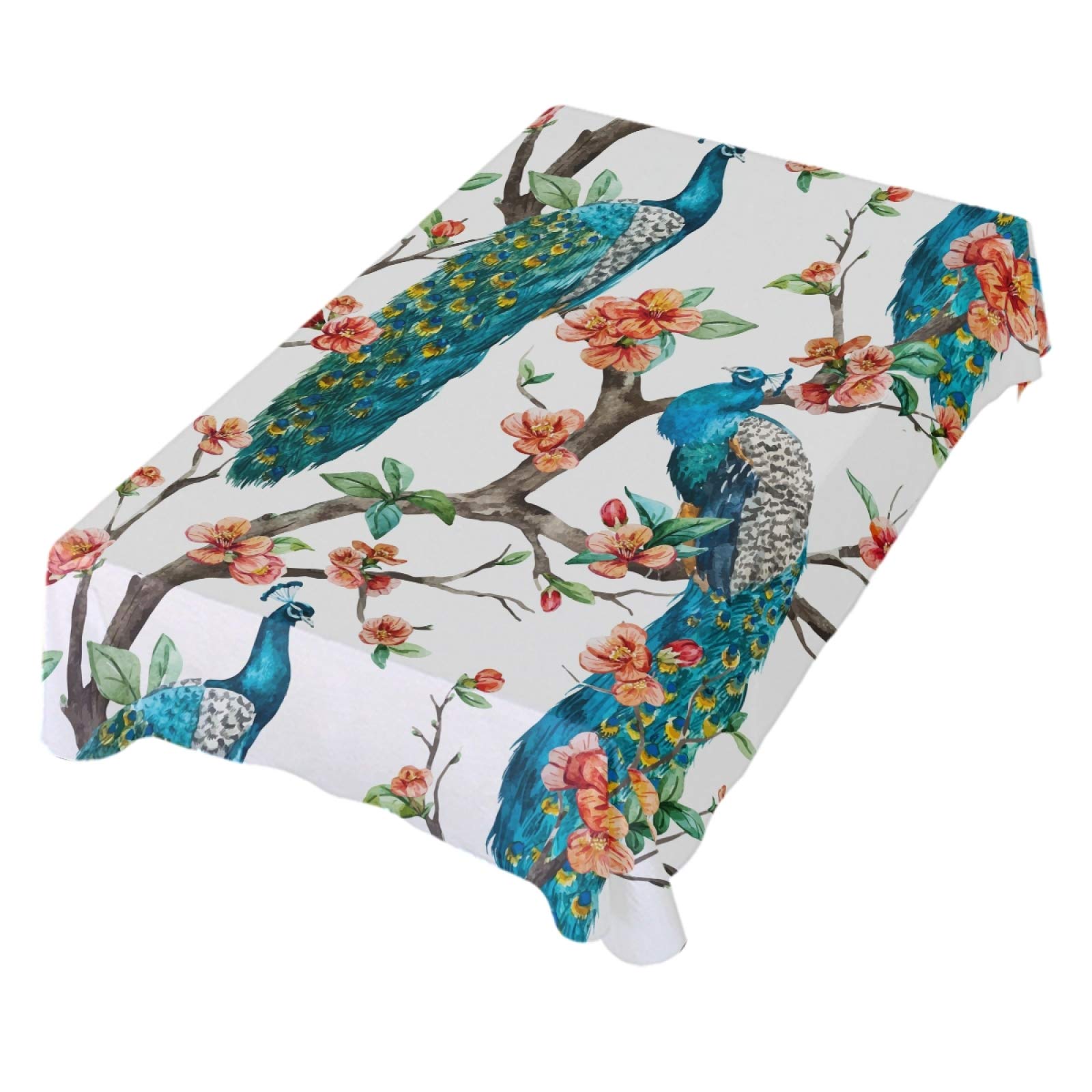 ALAZA 54x54 Inch Square Peacock & Plum Print Tablecloth - Wrinkle Resistant Dining Table Cover for Kitchen, Parties, and Home Decor - Perfect for Holiday Gatherings, Wedding Receptions, and Indoor/Outdoor Events