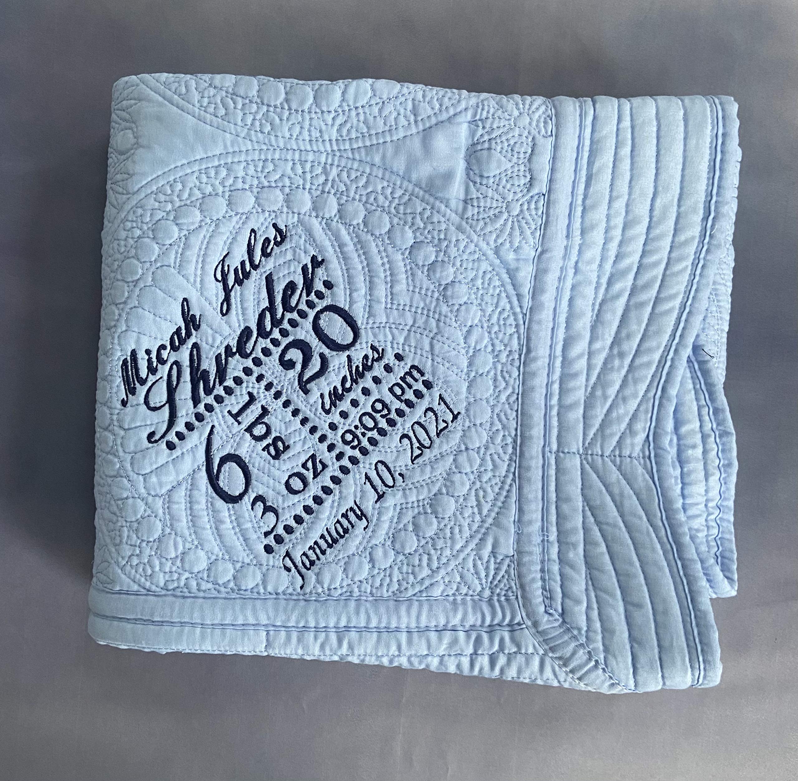 Personalized Baby Blanket with Monogram & Birthdate - Custom Embroidered Baby Quilt for Boys & Girls | Perfect Newborn Gift, Nursery Essential & Keepsake Blanket for Christening, Birthday & Special Occasions