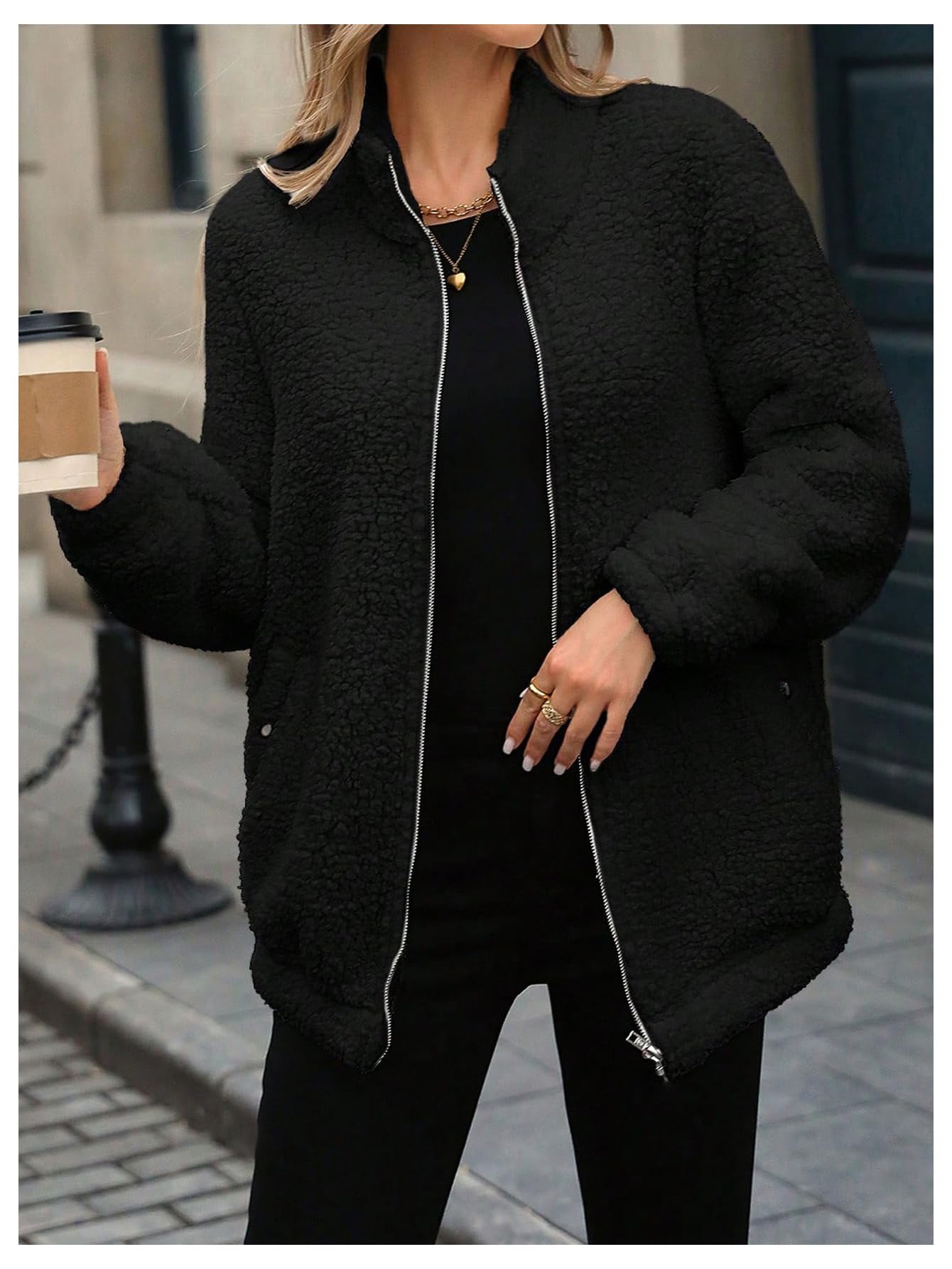 SOLY HUX Women's Maternity Winter Coat - Fleece Lined Zip Up Jacket for Pregnant Women | Pregnancy Coat Extender | Warm Outerwear for Winter Pregnancy, Nursing & Everyday Use