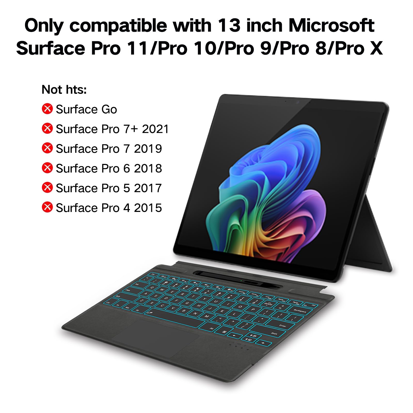 Surface Pro 9 Keyboard with Slim Pen | Bluetooth Wireless Backlit Type Cover | Compatible with Microsoft Surface Pro 9/8/X | 13-inch Laptop Keyboard | Perfect for Work, Study & Creative Projects