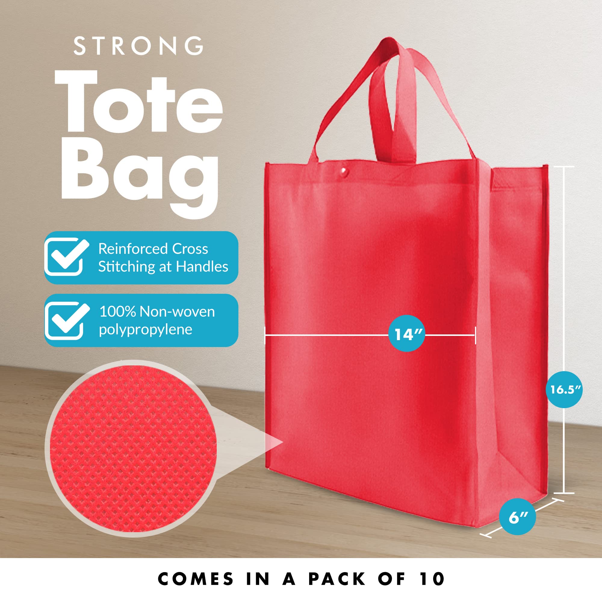 Eco-Friendly Reusable Grocery Bags - Heavy Duty Large Tote Shopping Bags for Groceries, Market & Beach - 14