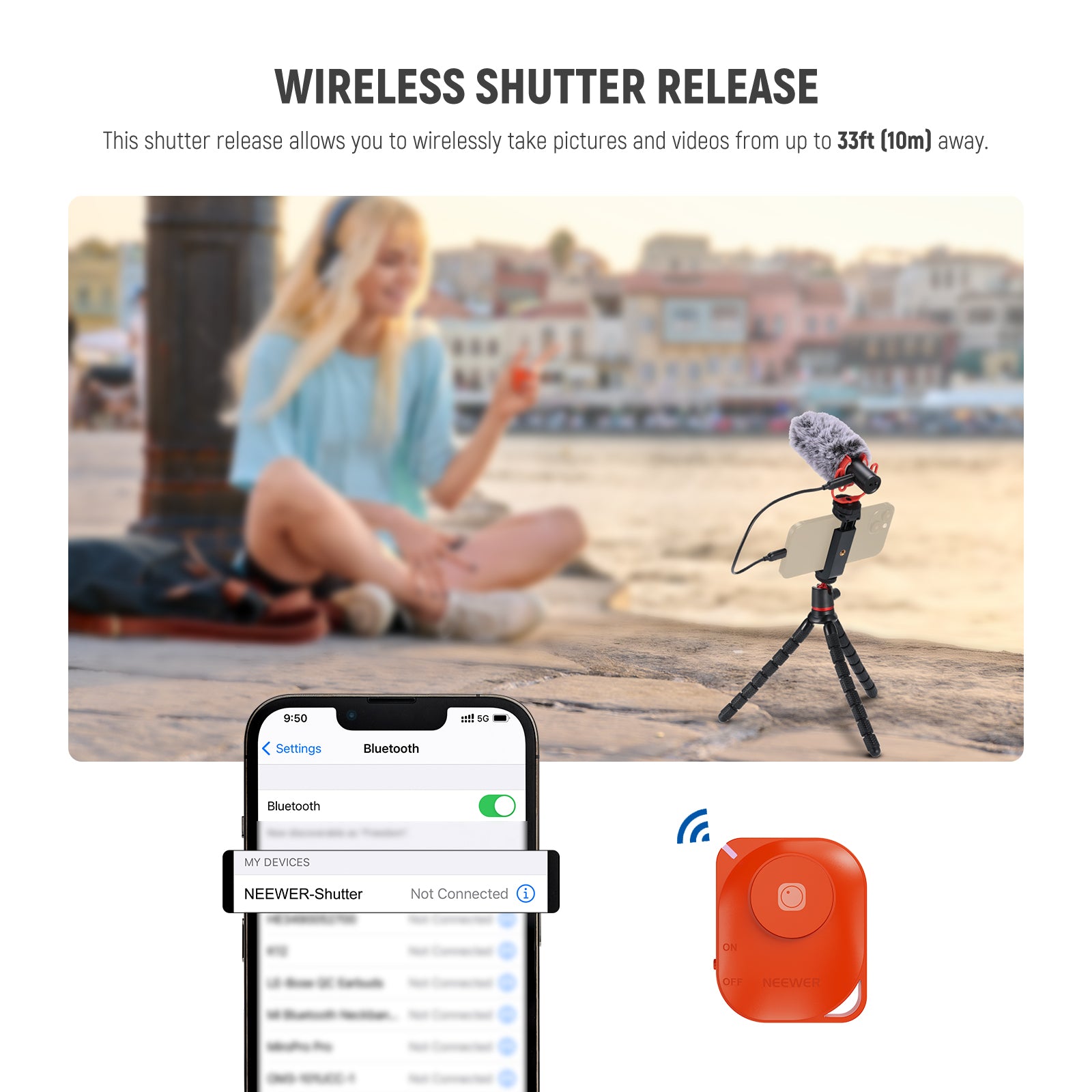 NEEWER T72 Mini Flexible Tripod Stand with Wireless Remote - Portable Phone Tripod for iPhone, Android, DSLR Camera - Perfect for Vlogging, Travel, Selfies, Live Streaming & Photography