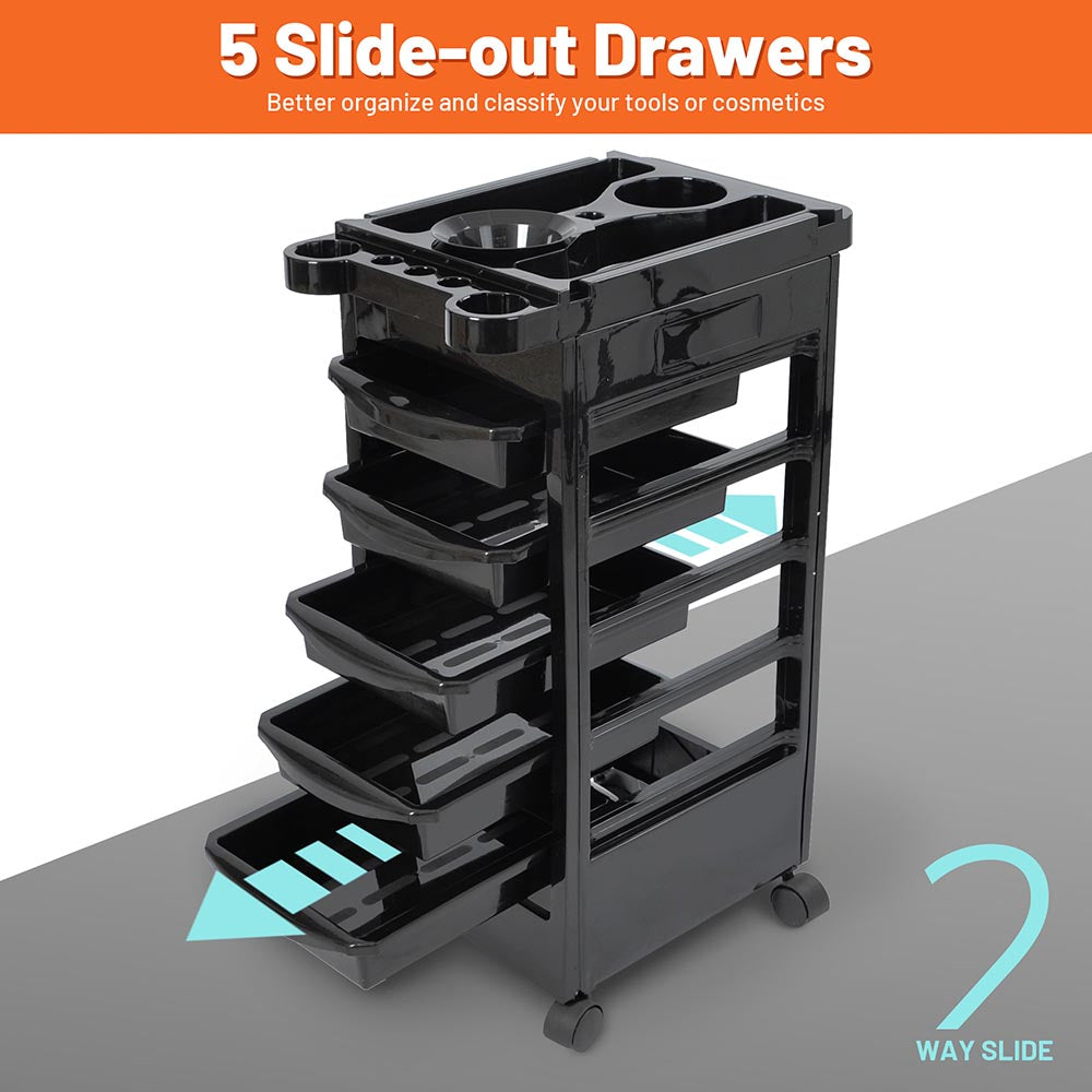 5-Drawer Rolling Hair Salon Cart with Color Tray - Mobile Styling Station for Salon Professionals | Perfect for Hair Color Mixing, Styling Tools Organization & Salon Mobility