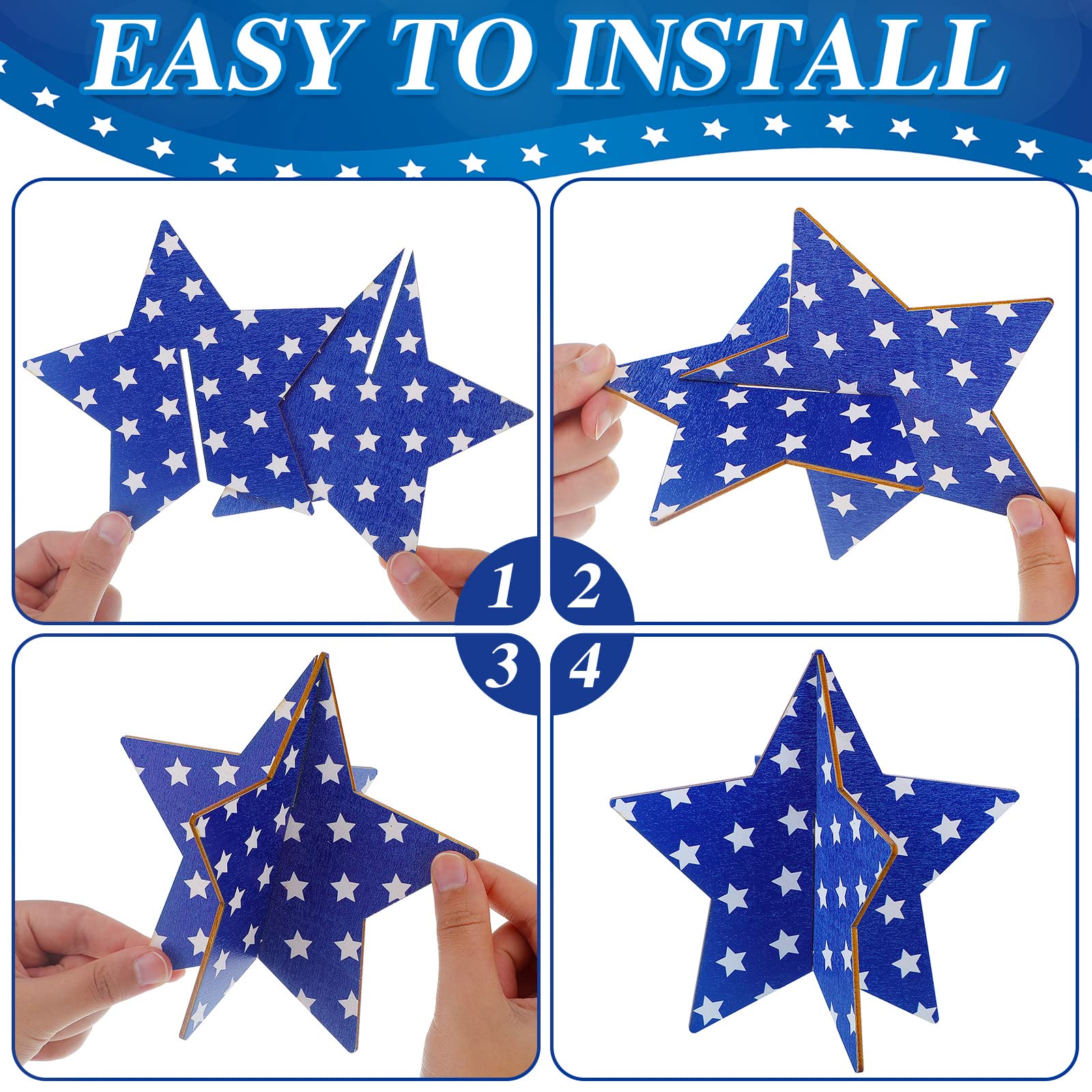 Bucherry 4 Sets Patriotic Wooden Stars Signs - Red White Blue Memorial Day & 4th of July Tiered Tray Decor | 3D Independence Day Table Centerpieces for Home, Living Room & Dining Room Decorations | Perfect for Holiday Parties & Patriotic Celebrations