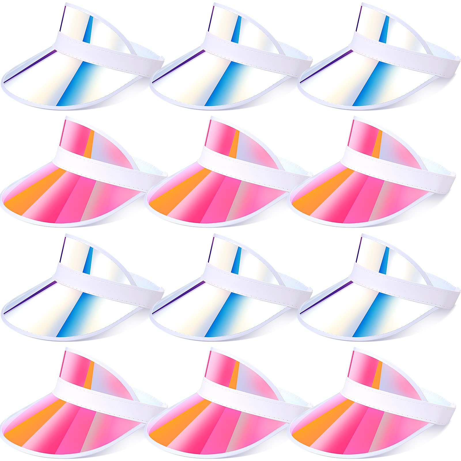 12 Pack Adjustable UV Protection Sun Visor Hats for Women & Men - Lightweight Breathable Golf & Beach Visor Caps for Outdoor Sports, Gardening, Running (Blue, Pink)