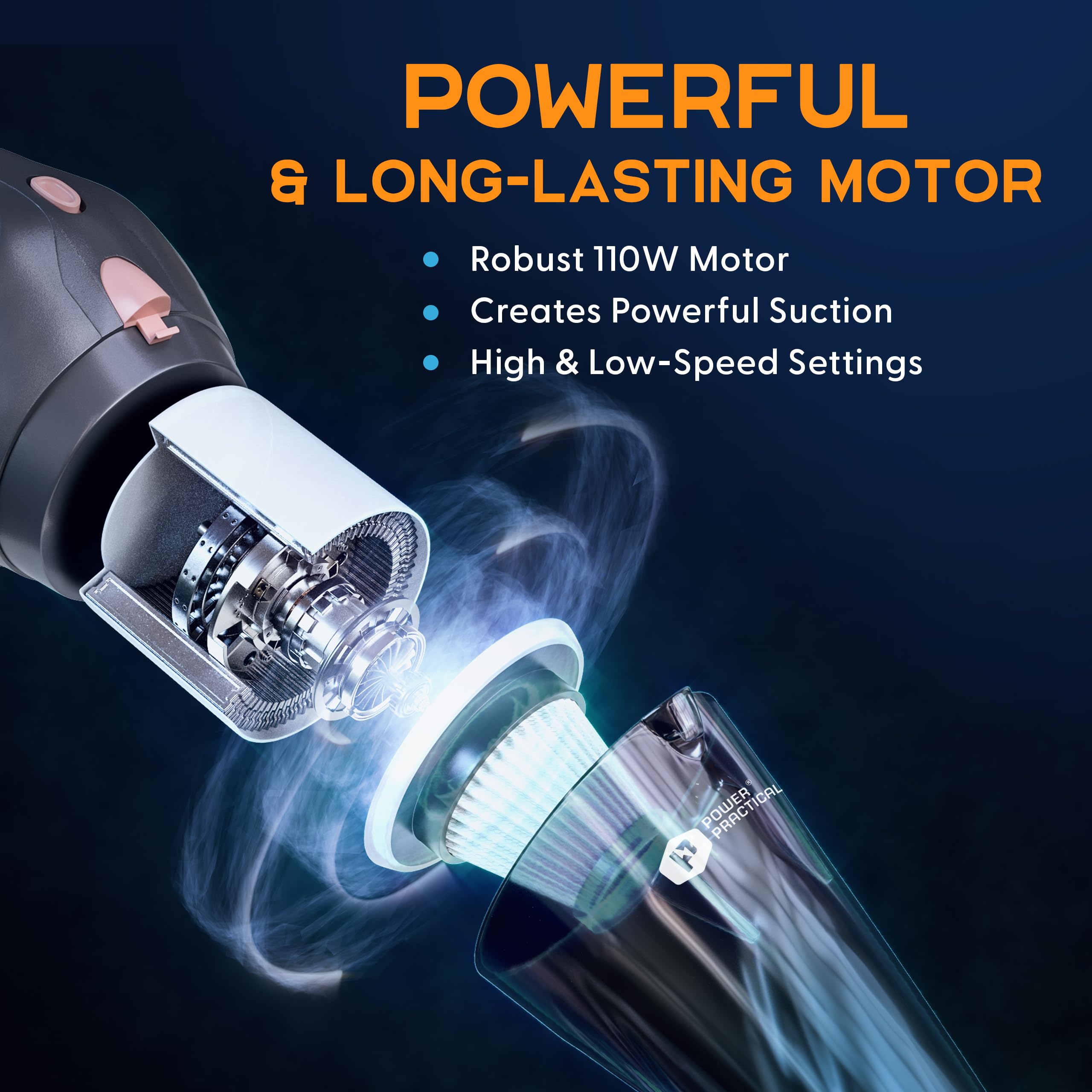 Powerful Cordless Handheld Vacuum Cleaner - Rechargeable Portable Car Vacuum with Strong Suction - Mini Vac for Car, Home, Couch & Office - Perfect for Pet Hair, Crumbs & Quick Cleanups
