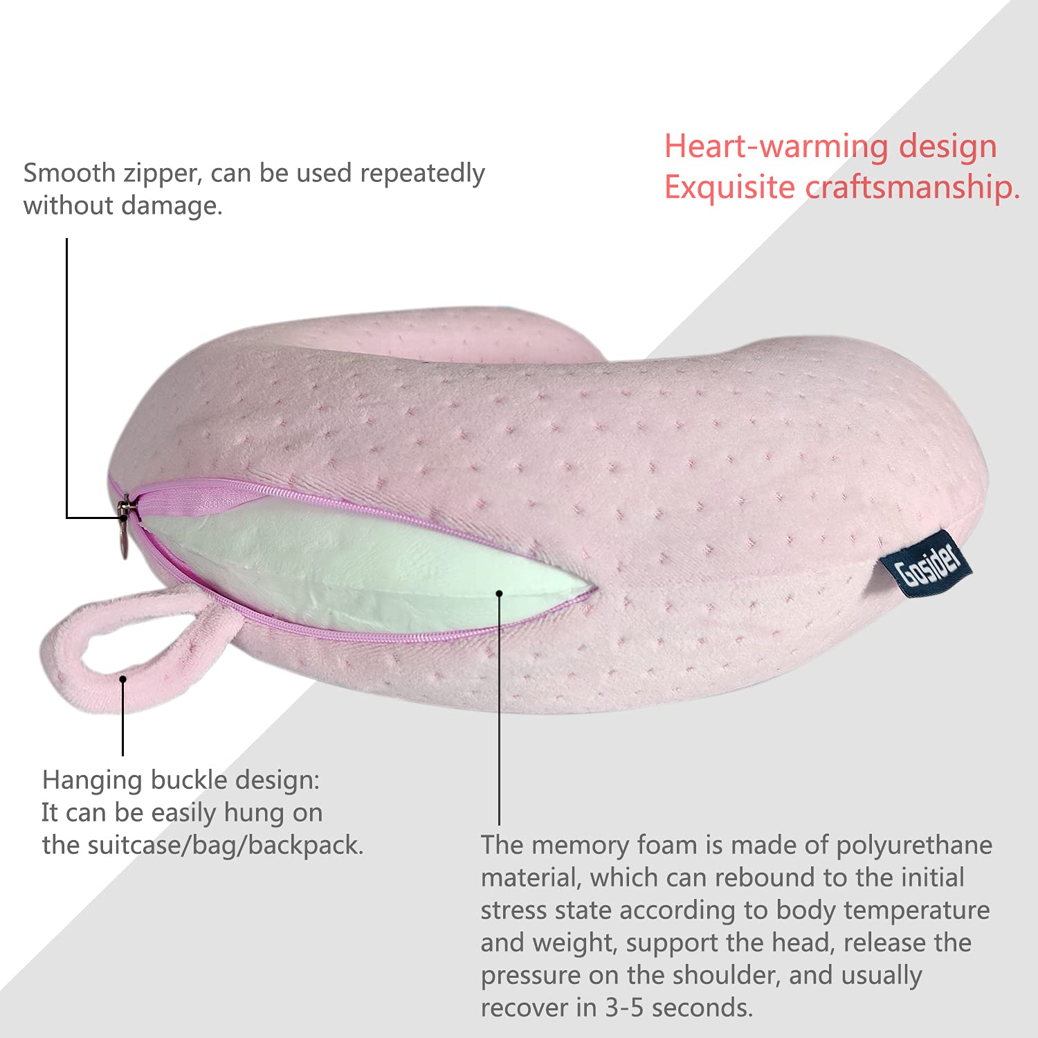 **Comfortable U-Shape Memory Foam Neck Pillow for Sleeping & Travel - Pink Travel Pillow with Neck & Head Support - Portable for Planes, Trains, Cars - Perfect for Long Flights, Road Trips & Relaxation**