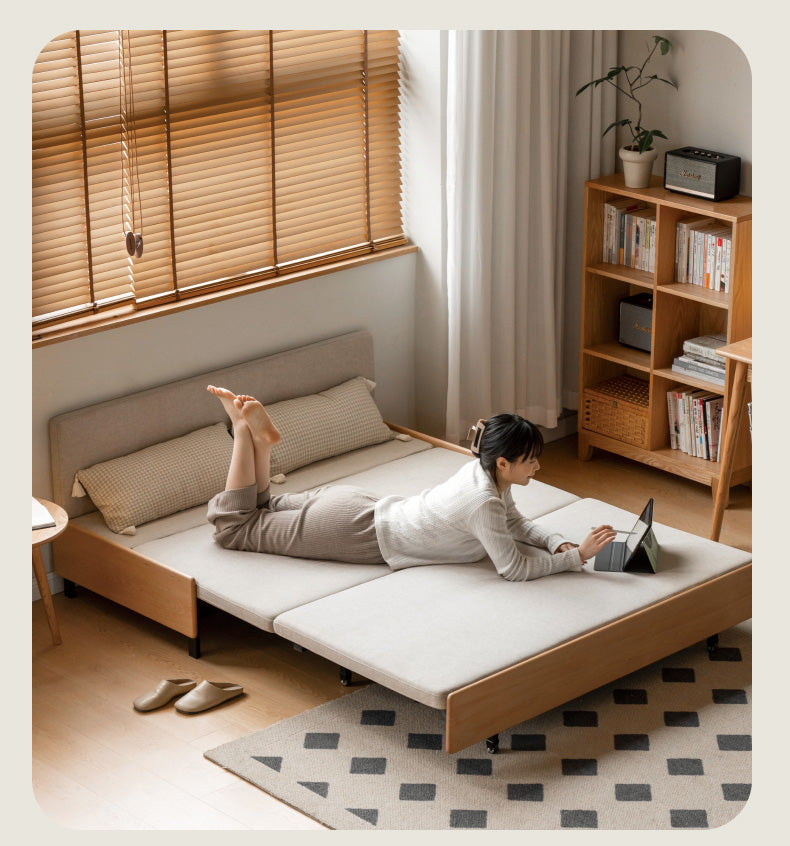 Solid Oak Wood Sofa Bed - Foldable Pull-Out Convertible Sleeper for Living Room, Guest Room & Small Spaces | Comfortable Sitting & Sleeping Solution for Apartments & Homes
