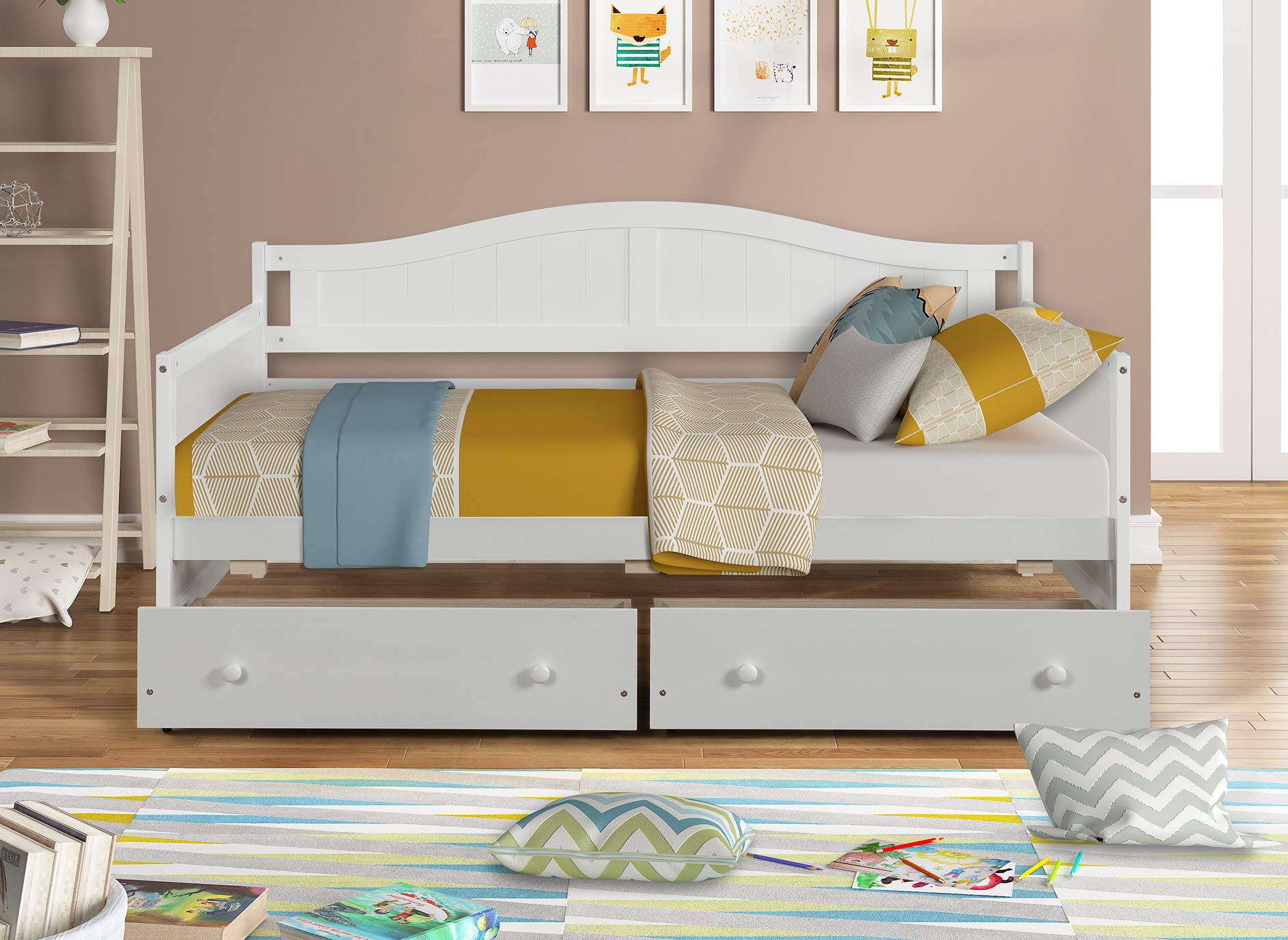 Hanway Twin Daybed with 2 Drawers - Solid Pine Wood Frame - Extra Storage Space - Durable White Painted Design for Bedroom, Guest Room or Kids Room