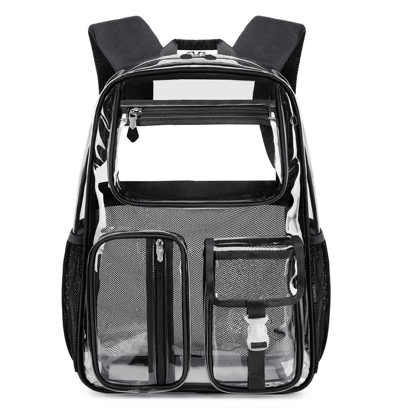 Heavy Duty Clear Backpack - 16 x 11 x 5 Inch TPU Large Capacity See Through Bookbag for Sports Events, Concerts, Travel & School - Waterproof & Durable (Black)