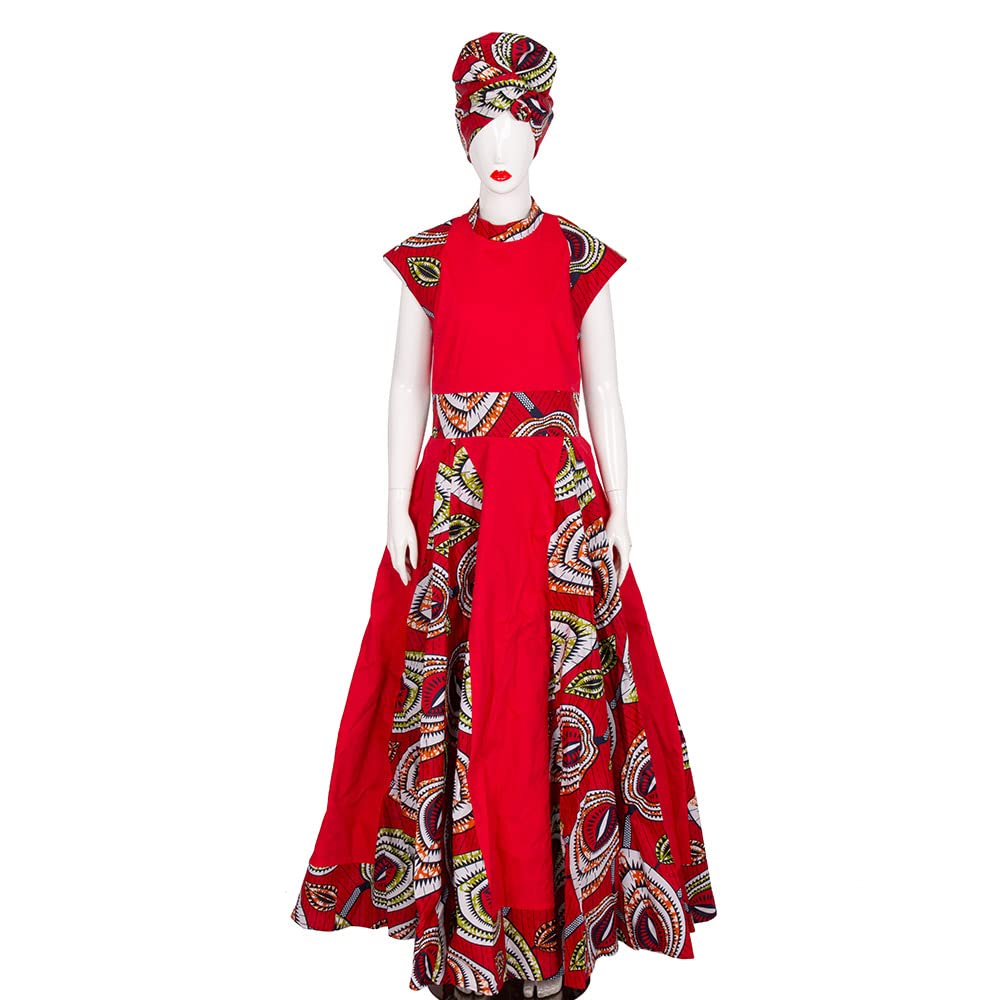 Stylish African Print Dresses for Women - Sleeveless Maxi Party Dress with Matching Head Scarf - Plus Size Fashion - Perfect for Weddings, Cultural Events & Summer Parties