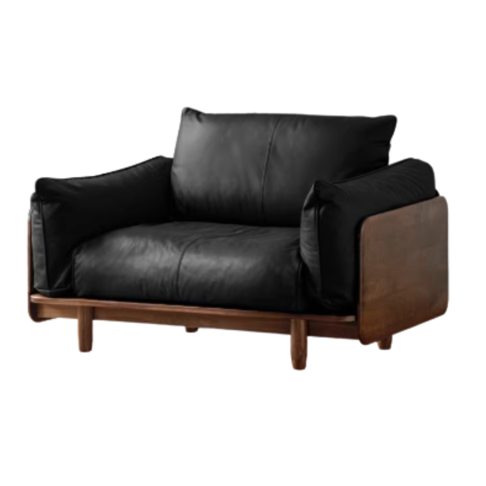 Premium Black Walnut Solid Wood Genuine Leather Sofa - Handcrafted Fabric Sofa for Living Room, Lounge & Office - Modern Comfort Furniture for Home Decor