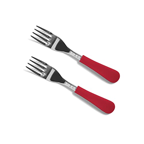 Avanchy Stainless Steel & Silicone Baby Fork Set - 2 Pack Toddler Self Feeding Utensils for Baby Led Weaning | BPA-Free, Durable Kids Silverware | Perfect for First Foods, Snacks & Mealtime Learning (Magenta)