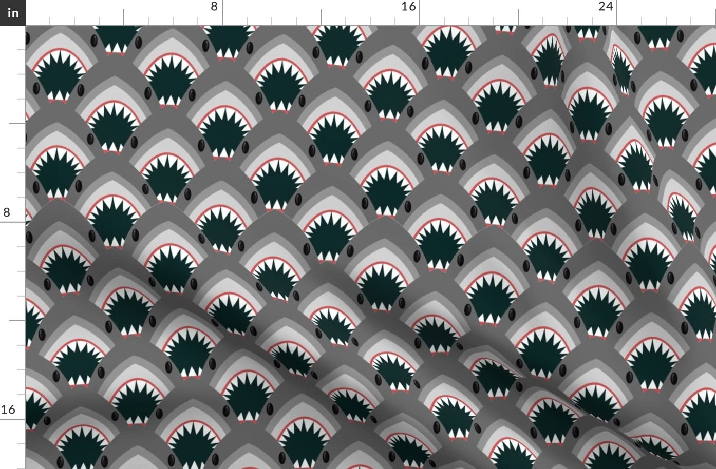 Shark Face Printed Denim Fabric by Spoonflower - Ocean Shark Teeth Design for Apparel, Home Decor & Upholstery - Perfect for DIY Crafts, Quilting, and Fashion Projects