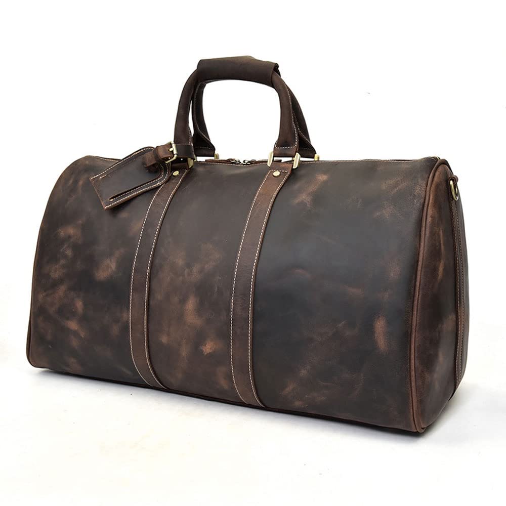 Premium Handmade Leather Duffel Bag - Stylish Carryall Weekender for Travel, Gym & Sports - Durable Overnight Bag for Men & Women (Brown) - Perfect for Business Trips, Weekend Getaways & Workout Sessions