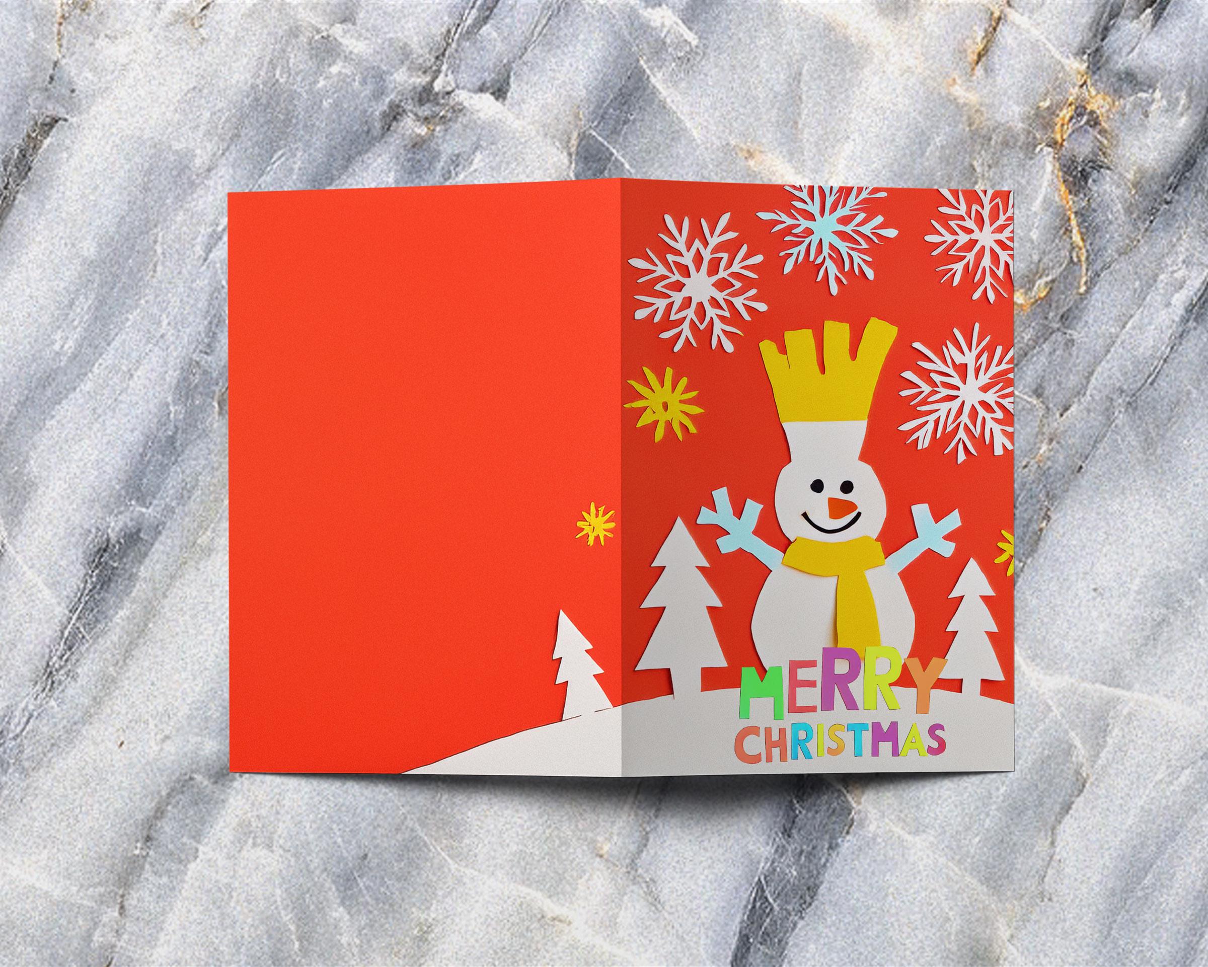 Festive Red Holiday Christmas Card with Cheerful Snowman & Snowflake Art - Perfect for Holiday Greetings, Party Invitations & Seasonal Decor