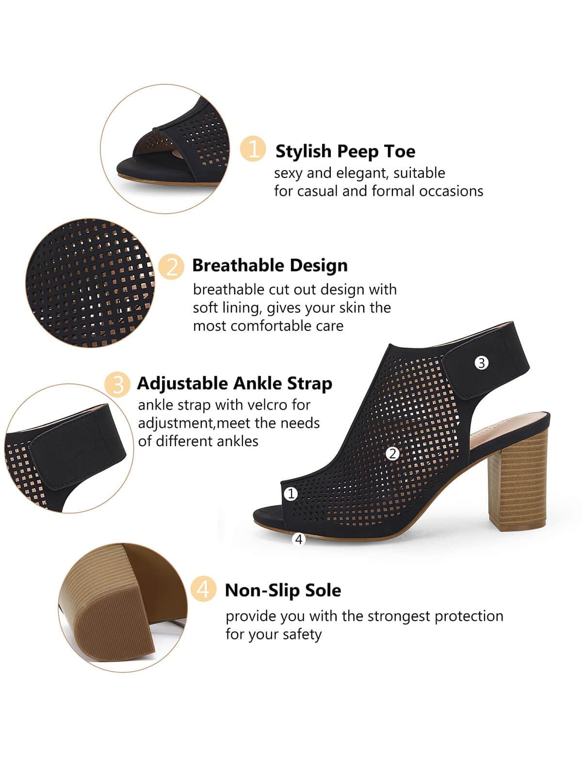 Coutgo Women's Open Toe Ankle Strap High Heel Sandals - Chunky Block Heel Booties for Night Out & Party | Comfortable Dressy Summer Shoes for Weddings, Dates and Special Occasions