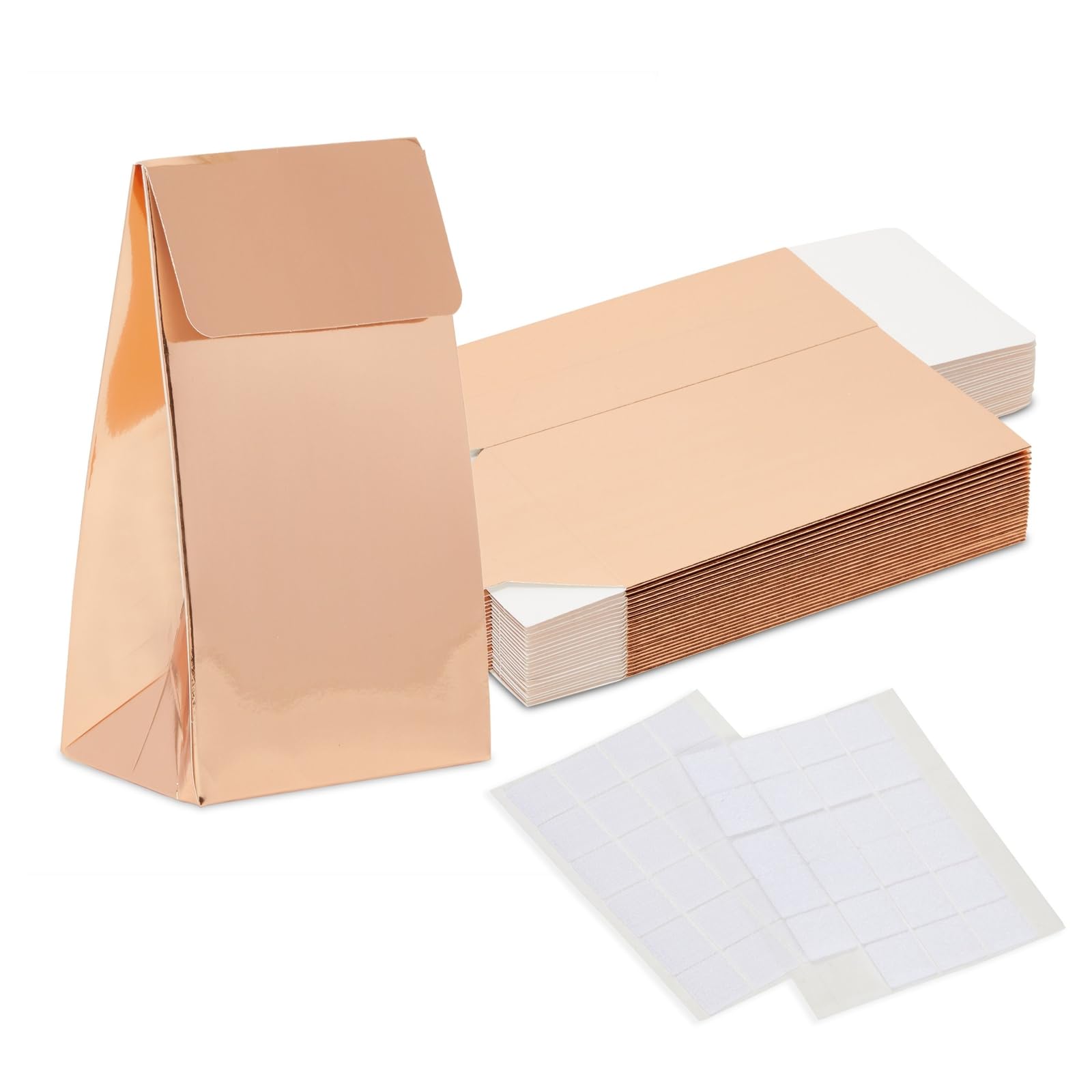 BLUE PANDA 24-Pack Rose Gold Party Favor Gift Bags with Adhesive Stickers - Elegant Goodie Boxes for Birthday Parties, Baby Showers & Wedding Favors
