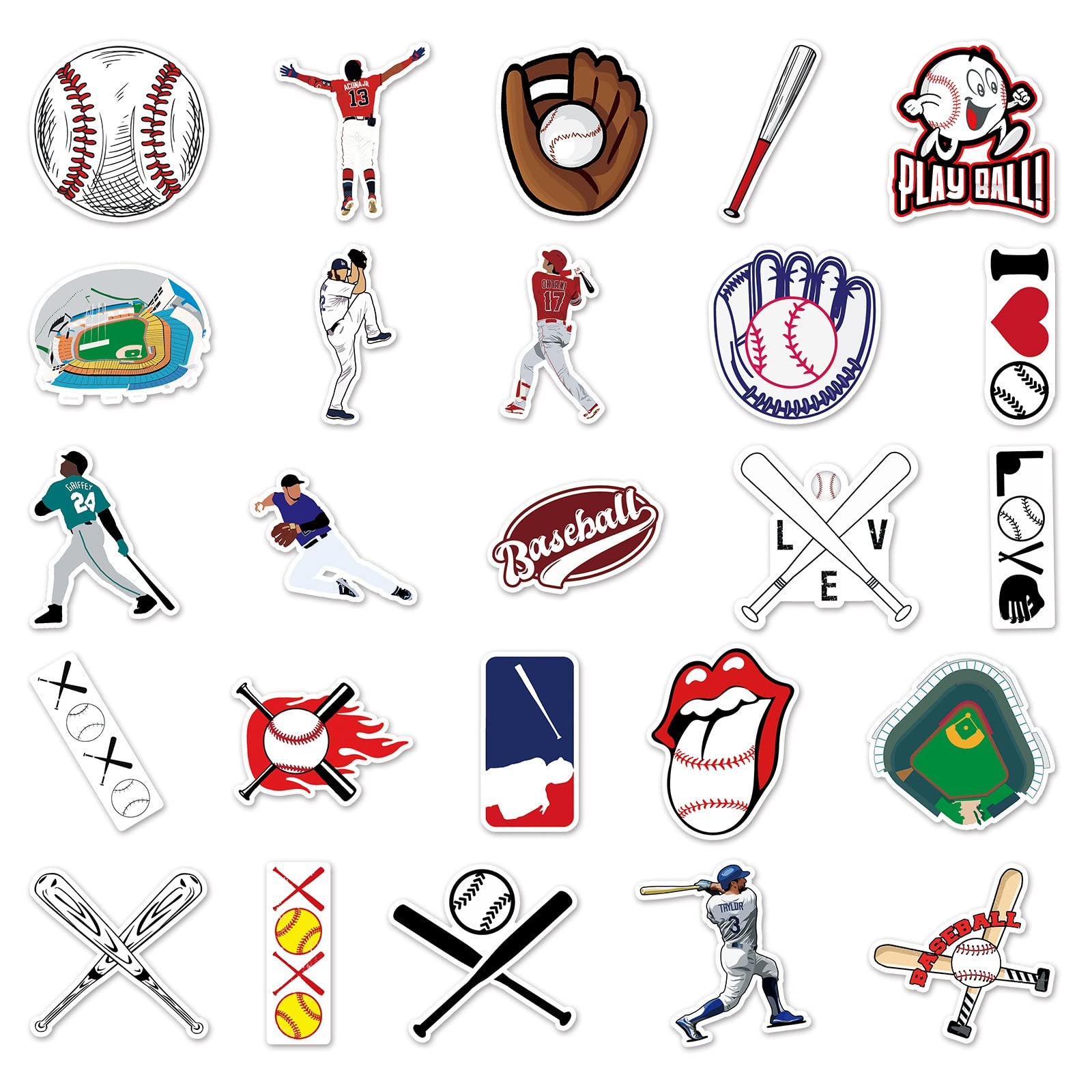 JOICEE 50pcs Baseball Stickers - Waterproof Vinyl Sports Decals for Kids, Teens & Adults - Perfect for Laptops, Water Bottles, Hydro Flasks, Phones, Guitars, Skateboards & Snowboards - Great for Sports Fans, School, Office & Home Decor