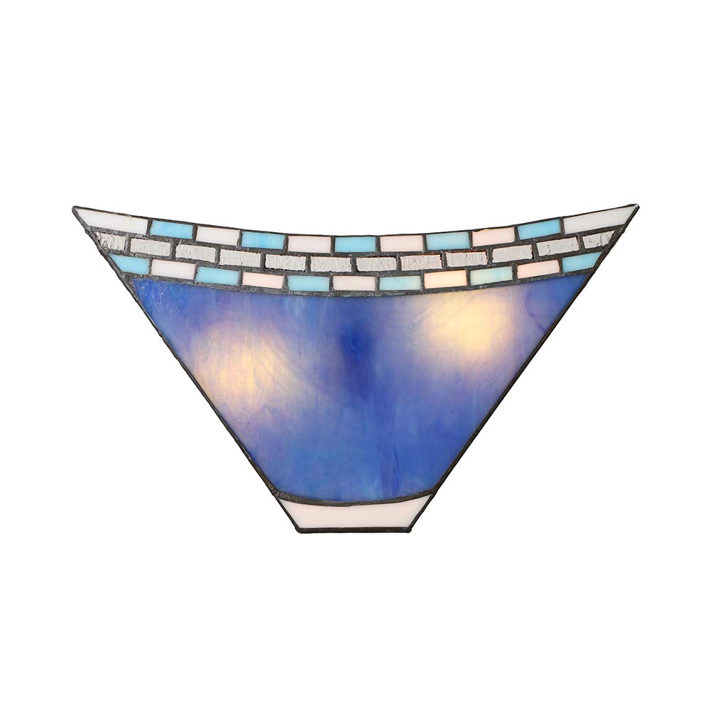 LITFAD 8 Inch Blue Geometric Stained Glass Tiffany Wall Sconce - Two-Light Hallway Fixture for Bedroom, Hotel & Restaurant Decor - Perfect for Ambient Lighting in Corridors, Entryways and Dining Areas